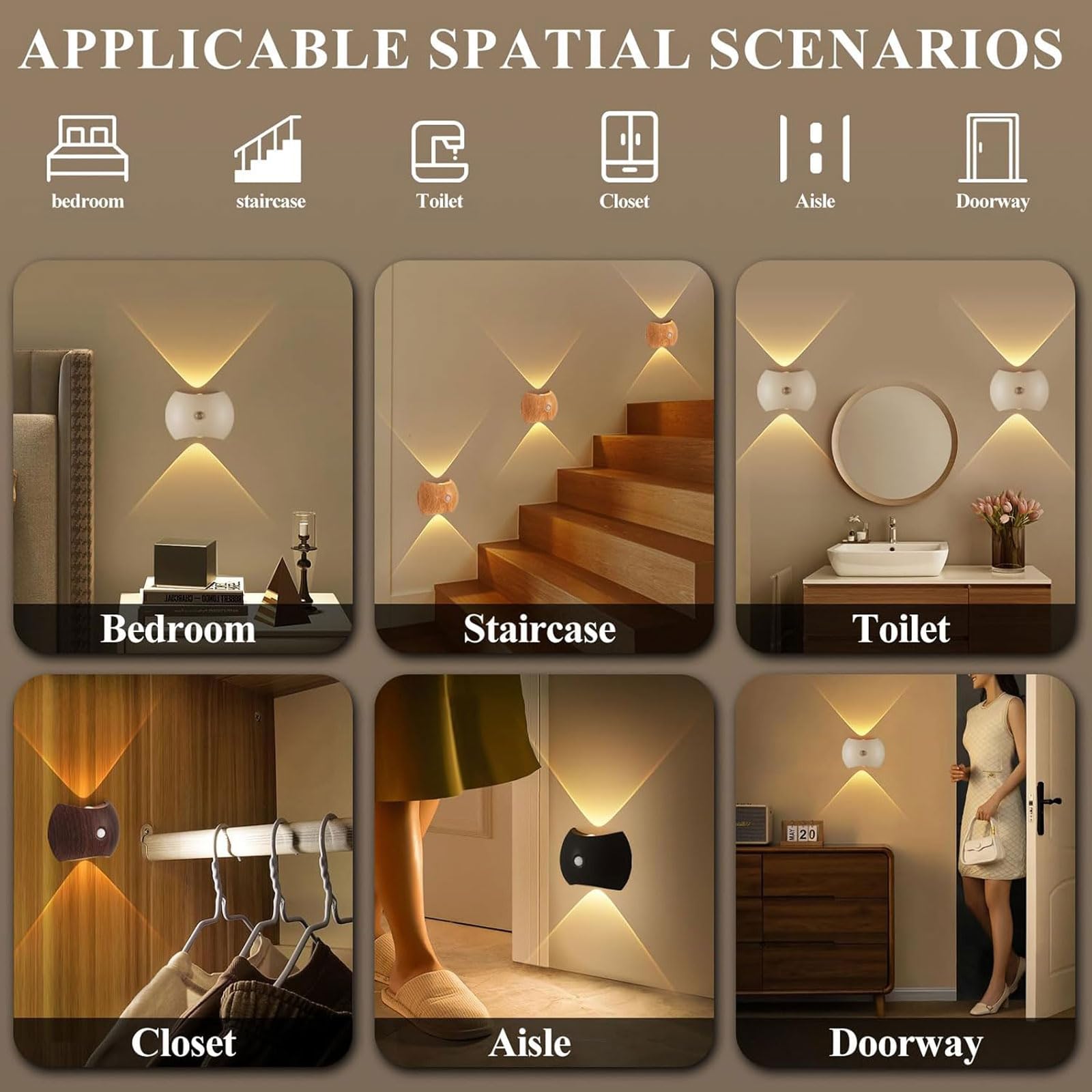 Luz Del Sensor De Movimiento Con Batería Recargable, 1200 Mah Mordern Control Táctil Atenuable 3 Niveles De Brillo De Pared, Para Sala De Estar Dormitorios Pasillos