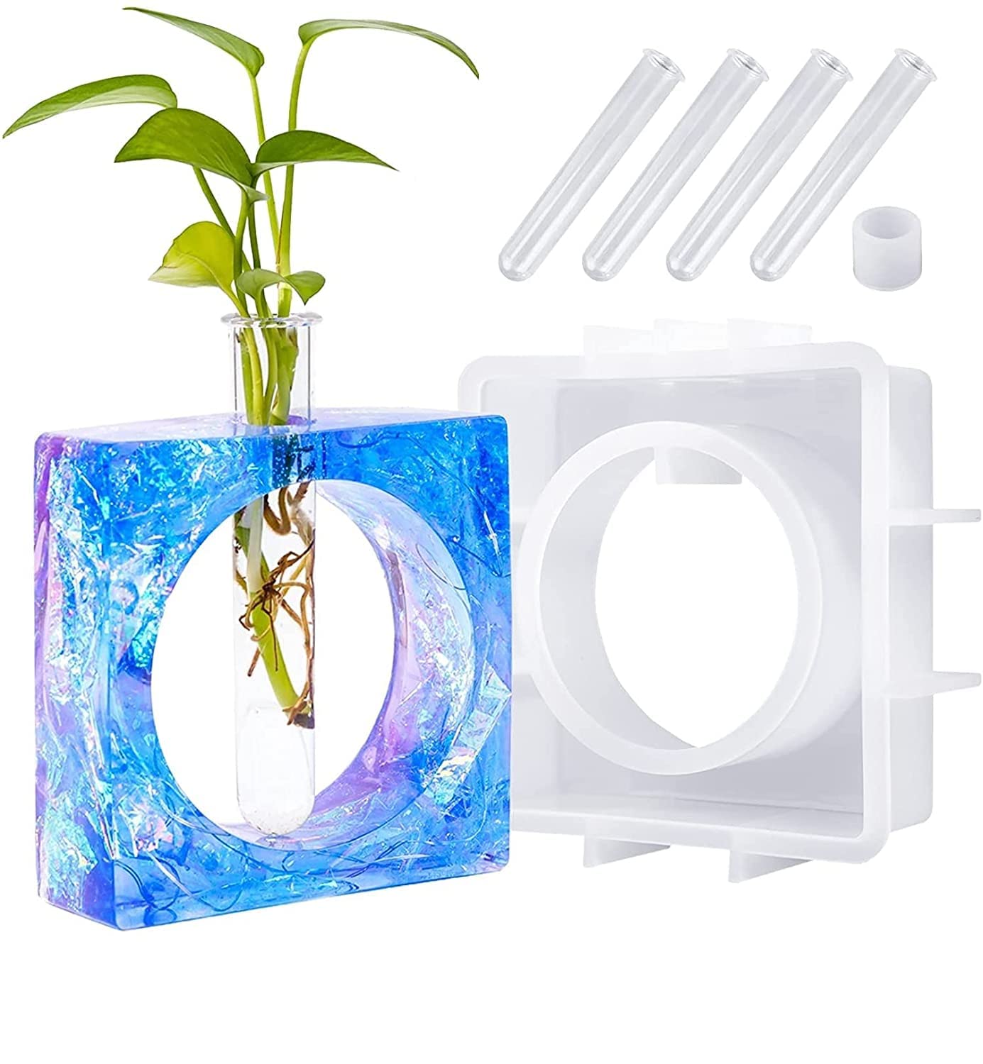 BRIGHTAIL INFRA Resin Mold for Plant Propagation Station, Silicone Epoxy Molds with 4pcs Test Tube, Test Tube Planter Resin Casting Mold for Hydroponic Decoration (Square)-image-46