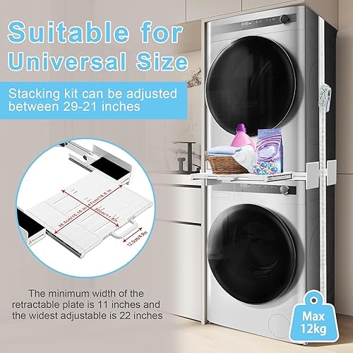 Miniatura 5 de Kit de apilamiento para lavadora y secadora Kiss Core, kit universal de apilamiento para lavadora y secadora con placa deslizante extraíble, kit de