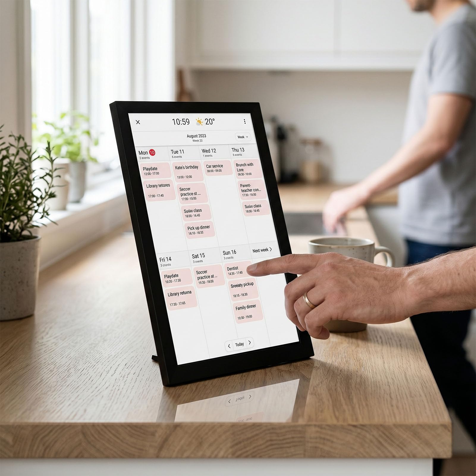 PUSOKEI Grafico dei Compiti Familiari Intelligenti | Cornice per Foto Calendario Elettronico Touchscreen da 10,1 Pollici per Ufficio Nera