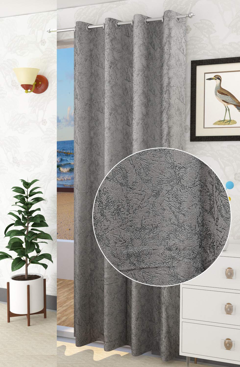 Purav Light Velvet Curtain 7 Feet Long|Thermal Insulated Curtains for Door, 70% Room Darkening Drapes for Living Room, Bedroom, Office, Grey - 1 Piece|Perfect for Home Decor