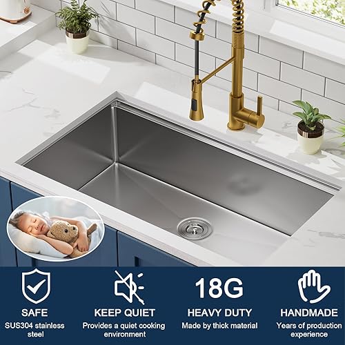 Miniatura 4 de CELAENO Fregadero de cocina de 32 pulgadas, fregadero de cocina de acero inoxidable de calibre 18, estación de trabajo R10, hecho a mano, todo en