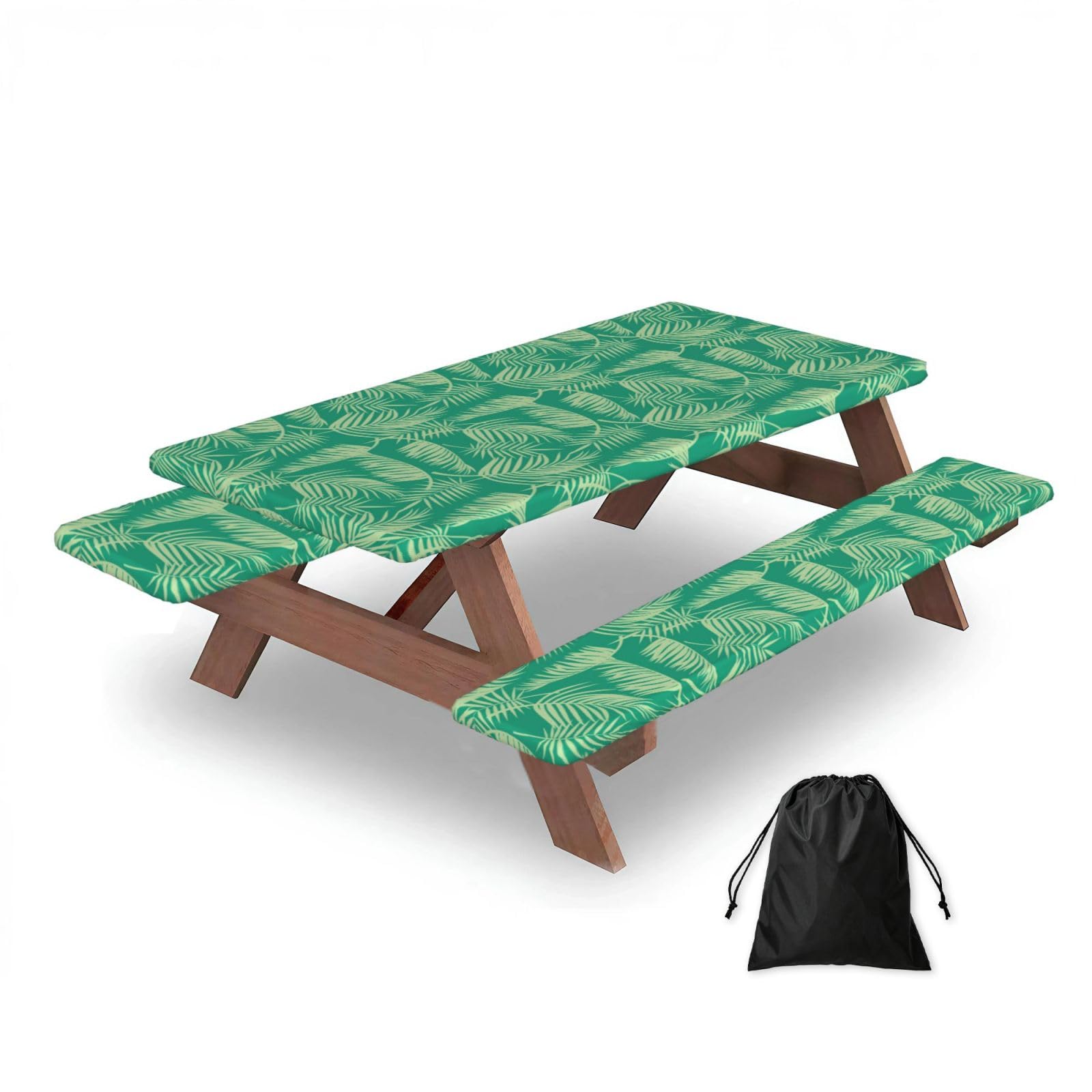 Dopklna As Picture Tropical Palm Tree, Picnic Table Cover With Bench Covers -Waterproof Elastic Fitted Tablecloth For Garden Camping Patio 76X152cm