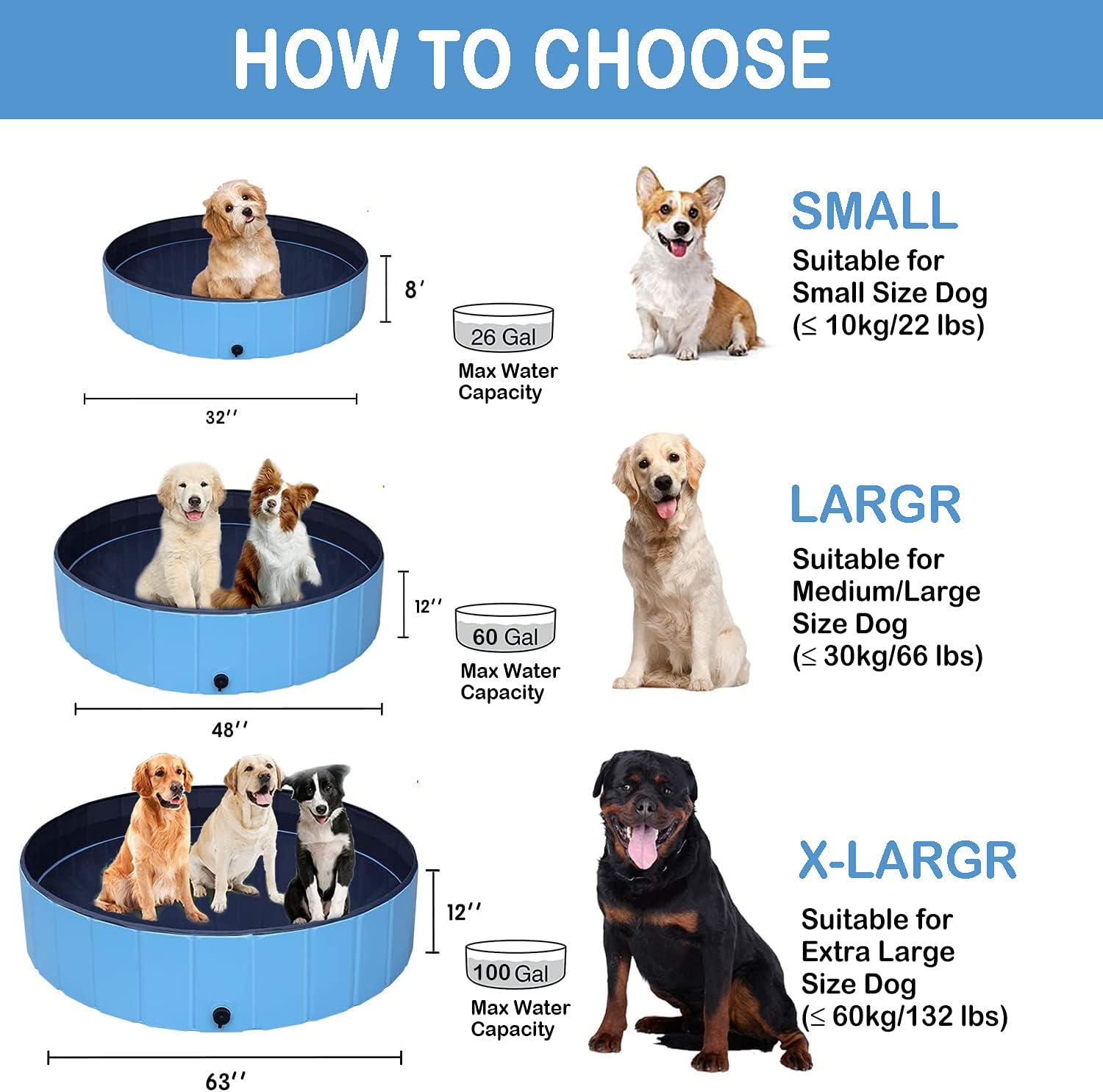 Lobeve Foldable Dog Swimming Pool,Portable Kiddie Plastic Bathing Bath,Collapsible Pet Wading Tub(Bonus Brush+Chew Toy+Dog Nail Clippers)-S