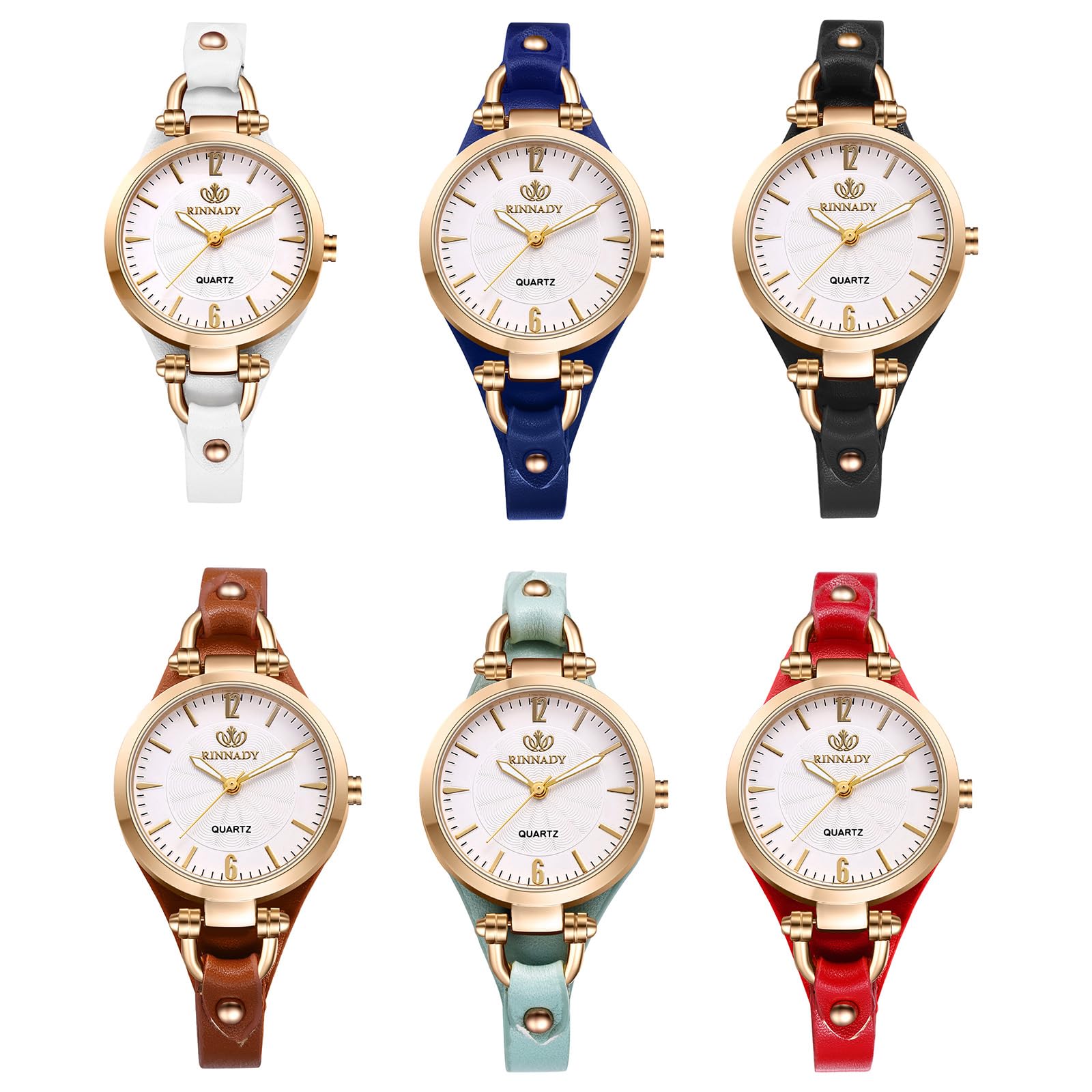 JewelryWe Uhren Damen Leder Diamant: Glitzer Strass Analog Quarz Armbanduhr Frauen Mädchen Leder Armband Uhr mit Regenbogen Bunten großen Arabischen Zahlen Zifferblatt