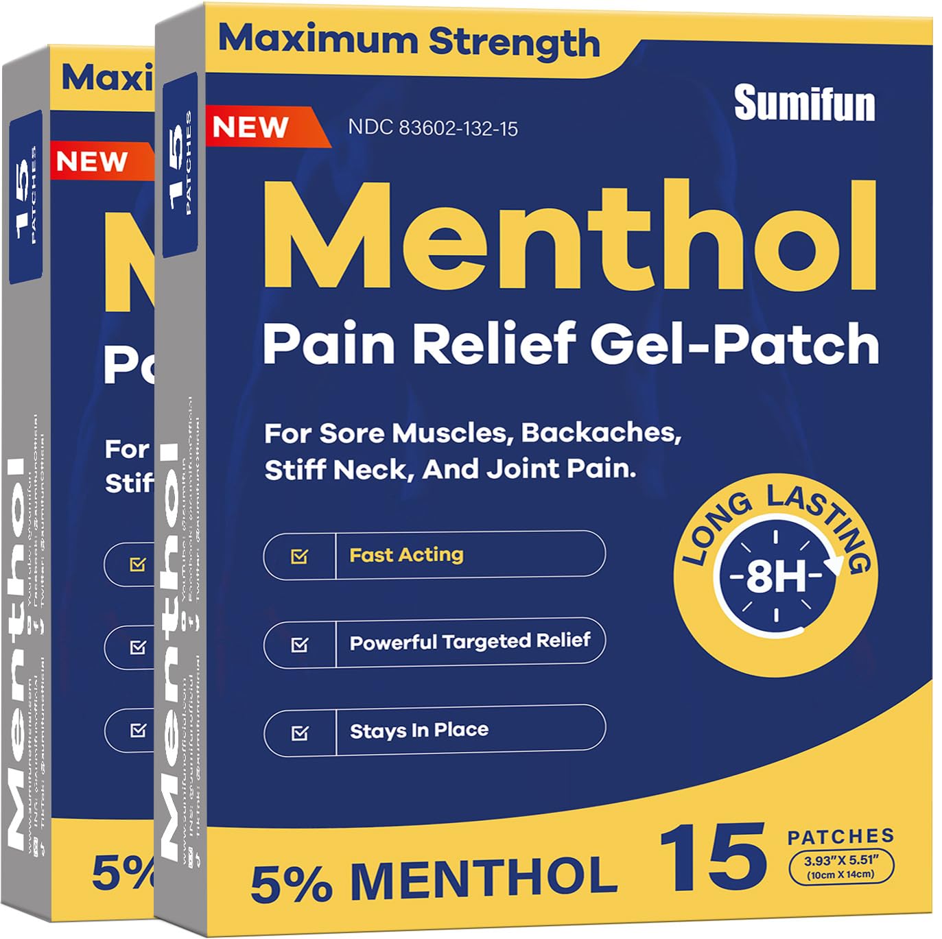 Sumifun Medicated Cold Hot Patches - 30 Count 5% Menthol Extra Strength Pain Relief Patches Powerful Targeted Relief for Simple Backaches, Joint Pain,