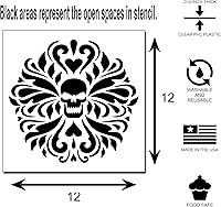 Vista 2 de Plantilla decorativa de damasco de calavera gótica floral de 12 x 12 pulgadas