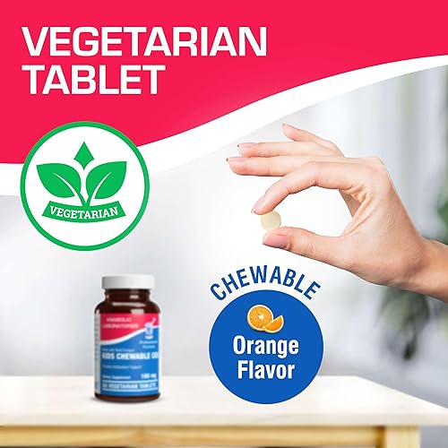 Miniatura 6 de Tabletas masticables de vitamina C para niños, 100 mg de vitamina C con sabor natural a naranja, 60 tabletas vegetarianas para apoyo antioxidante,