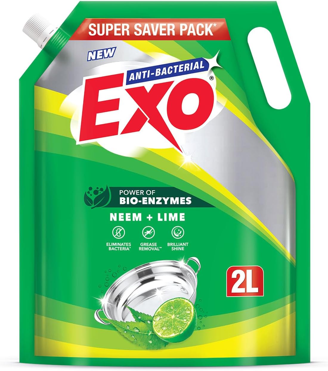 Dishwash Liquid Refill Pack | Neem & Lime | Tough Grease Removal for Utensils | Anti-Bacterial Dishwashing Liquid | Bio-Enzyme Liquid Dishwash | No Residue Cleaning - 2L