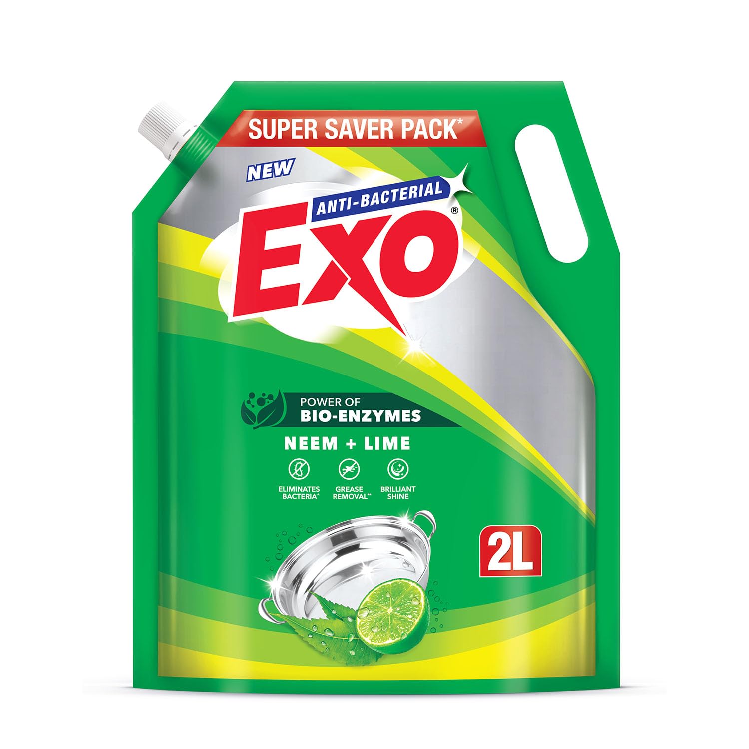 Exo Anti-Bacterial Liquid Dishwash - 2L Super Saver| Anti-Bacterial Formula with Neem & Lime for Sparkling Clean Utensils | Powered with Bio Enzymes for Tough Grease Removal & Brilliant Shine-image-34