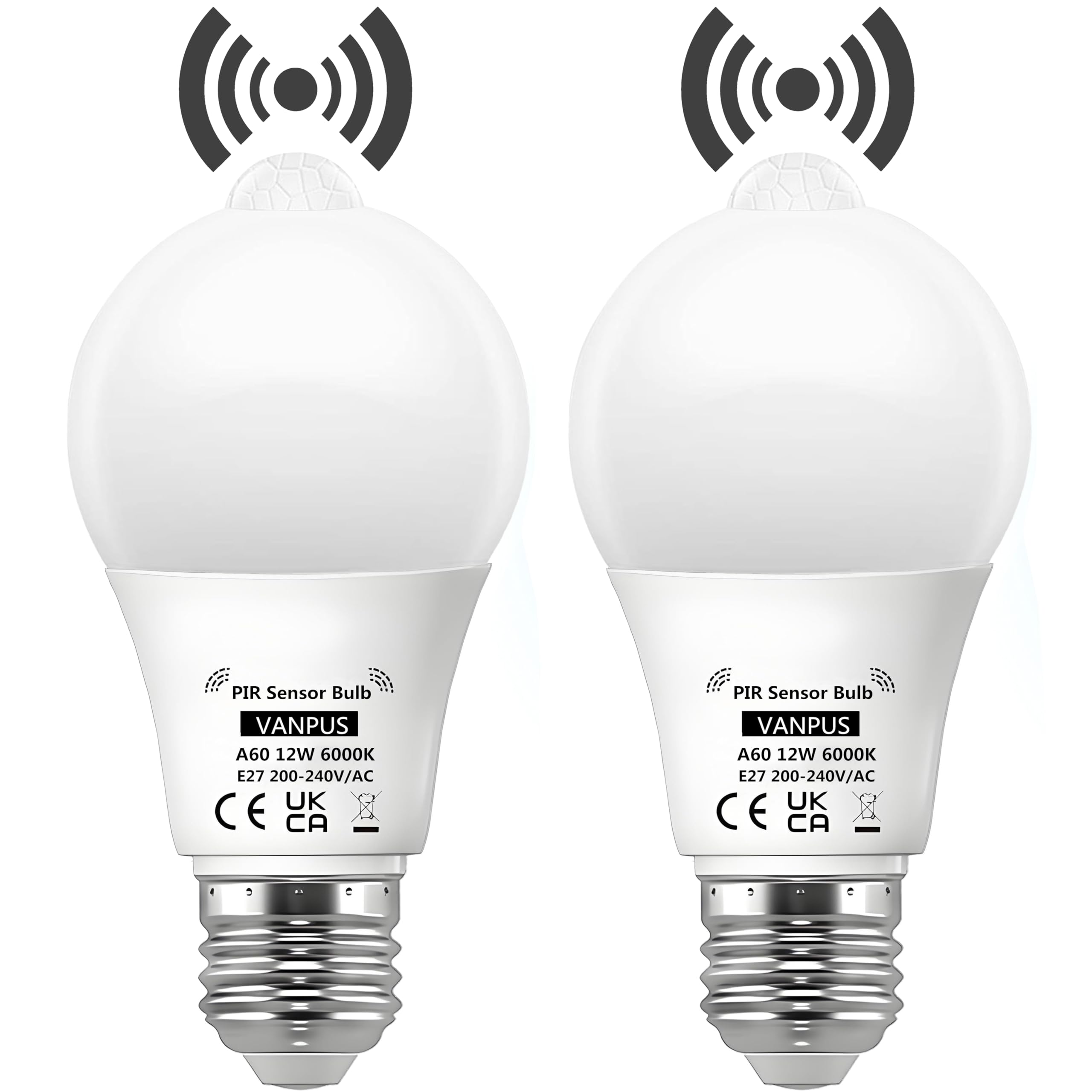 PIR-Bewegungsmelder LED-Glühbirne – 12W Tageslichtweiß 6000K, Automatische Lichtsteuerung, Dämmerungssensor, Energieeffizient (2er-Pack)