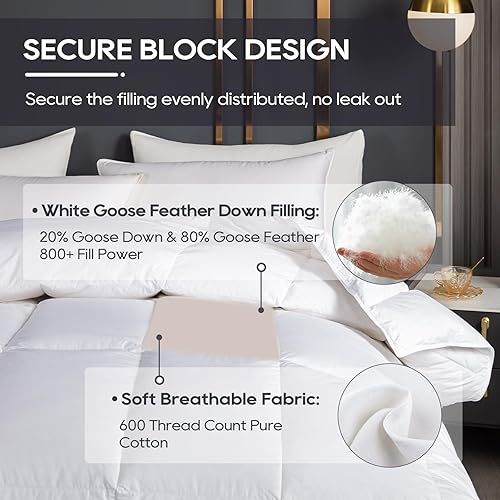 Miniatura 2 de Edredón de plumas de ganso tamaño individual, relleno de edredón de plumón de ganso blanco fresco de 800 FP, edredón de plumas de ganso silencioso