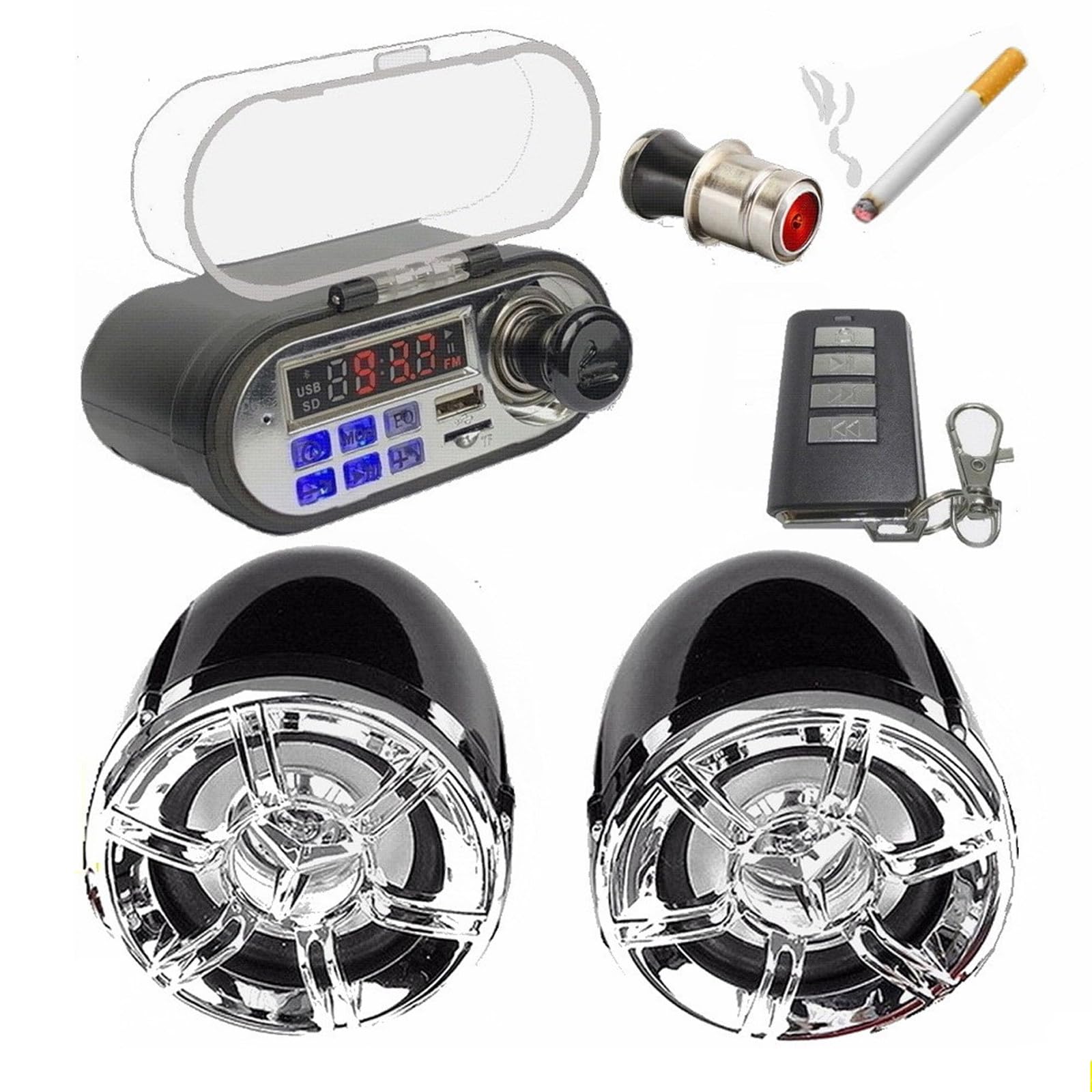 Kit Lettore Radio Bluetooth per Moto Altoparlante Stereo Audio Impermeabile Ricarica per Telefono Cellulare Allarme Antifurto Telecomando