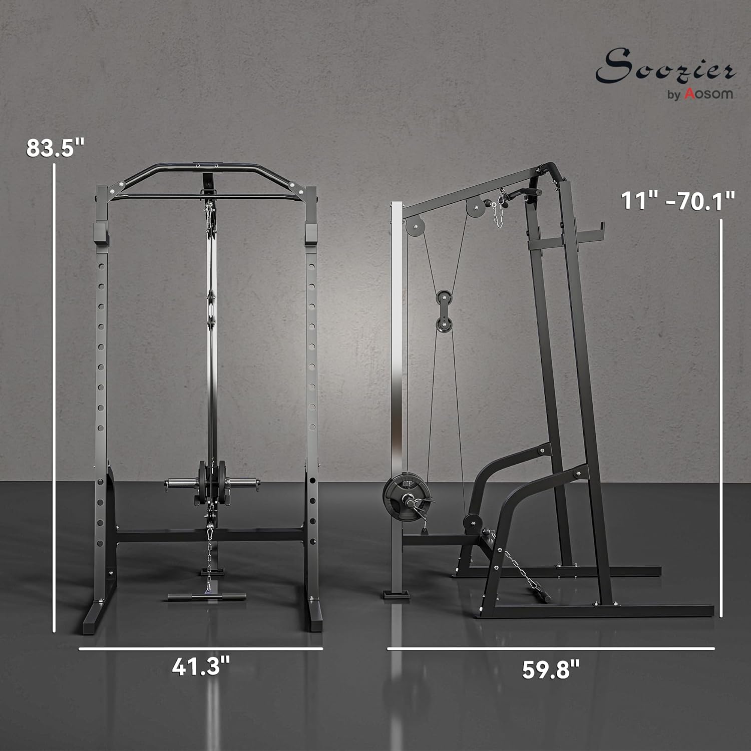 Soozier Soozier Power Cage – Multi-Functional Rack with Cable Pulley & 15-Level Squat Stand - Image 7