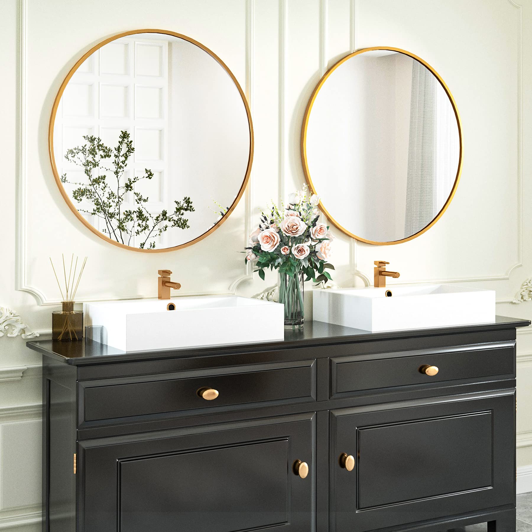 HARRITPURE Round Mirror 18 Gold Wall Mounted Circle Mirrors Vanity Mirror with Brushed Aluminum Alloy Frame Modern Decoration for Bathroom, Living Room, Vanity, Bedroom, Entryway