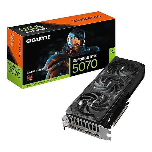 Gigabyte GeForce RTX 5070 WINDFORCE SFF 12G Grafikkarte – 12 GB GDDR7, 192-Bit, PCI-E 5.0, 2512 MHz Kernfrequenz, 3 x DP 2.1b, 1 x HDMI 2.1b, DLSS 4, GV-N5070WF3-12GD