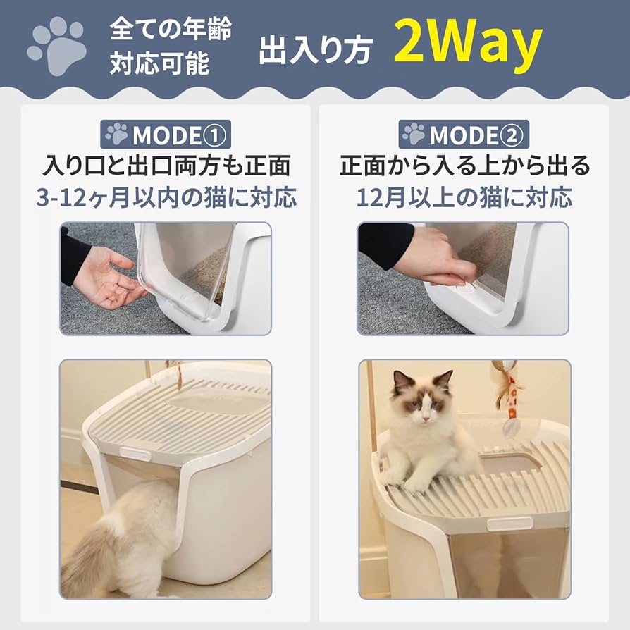Amazon | Yilucess 猫用トイレ本体 2WAY出入り方法 砂飛び散り