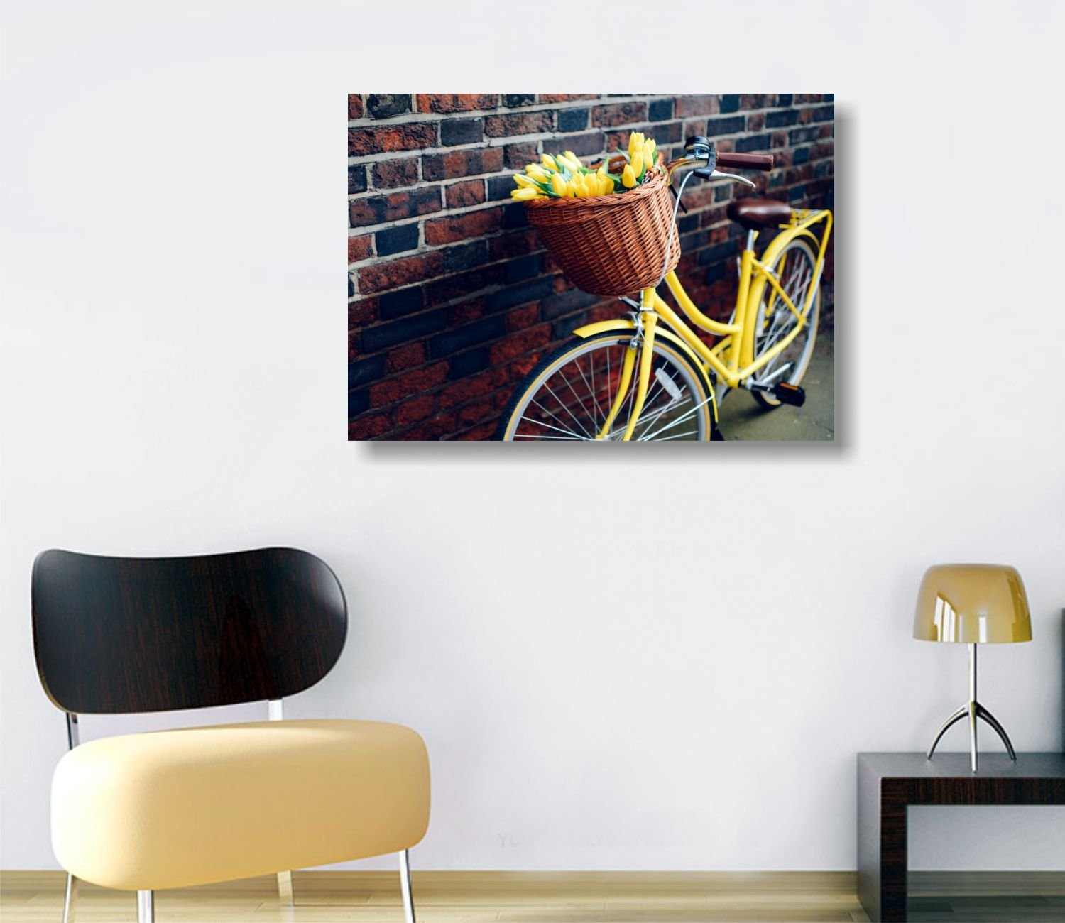 Quadri L&C ITALIA Bici Vintage Retro 4 - Quadro Shabby Chic con Bicletta e Fiori Gialli 70 x 50 per Soggiorno Moderno Cucina Camera da Letto Ragazza