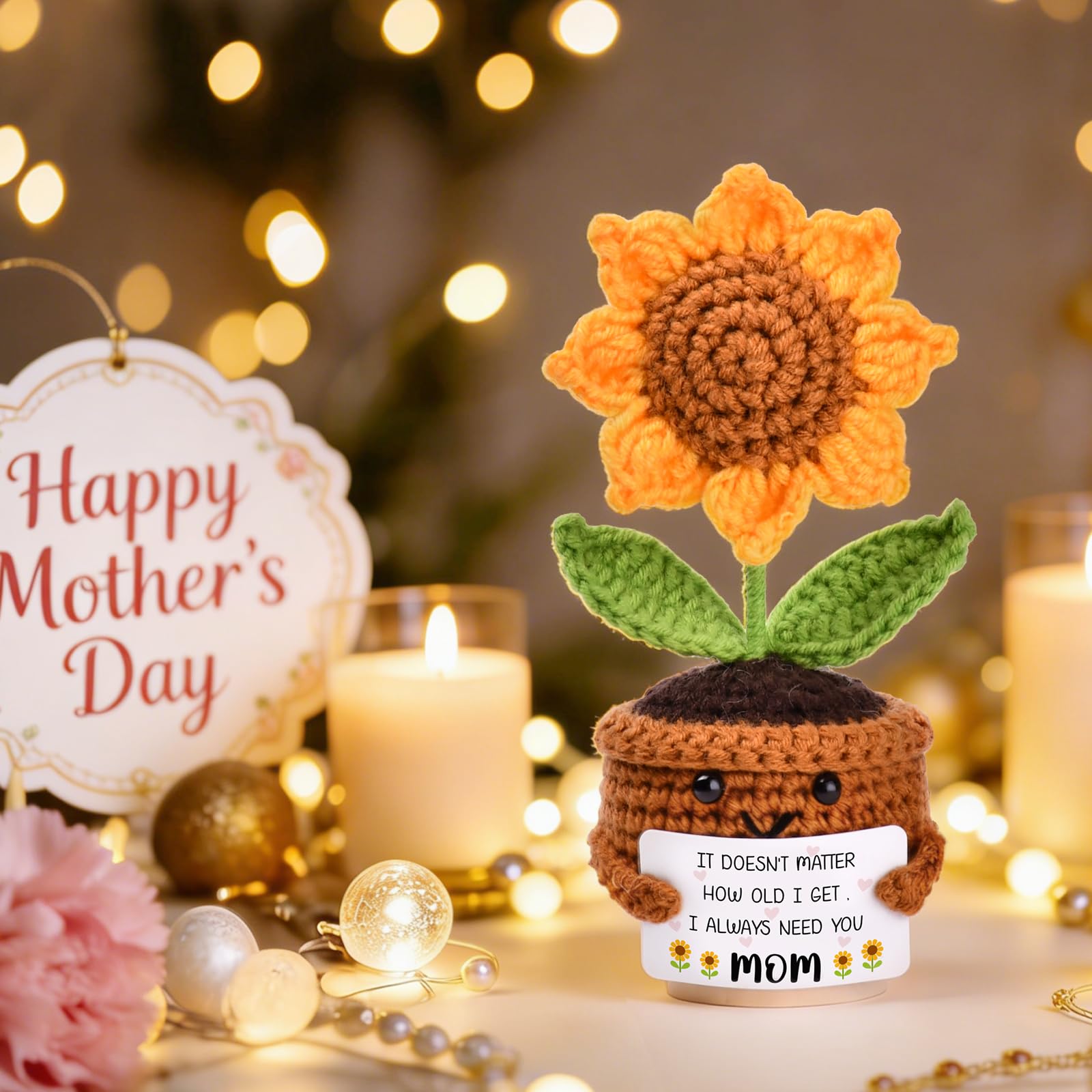 Mothers Day Gifts, Mom Birthday Gifts, Gifts for Mom from Daughter Son, Mothers Day Gift Ideas Cadeau Maman Handmade Crochet Cute Small Sunflower Gifts - 4