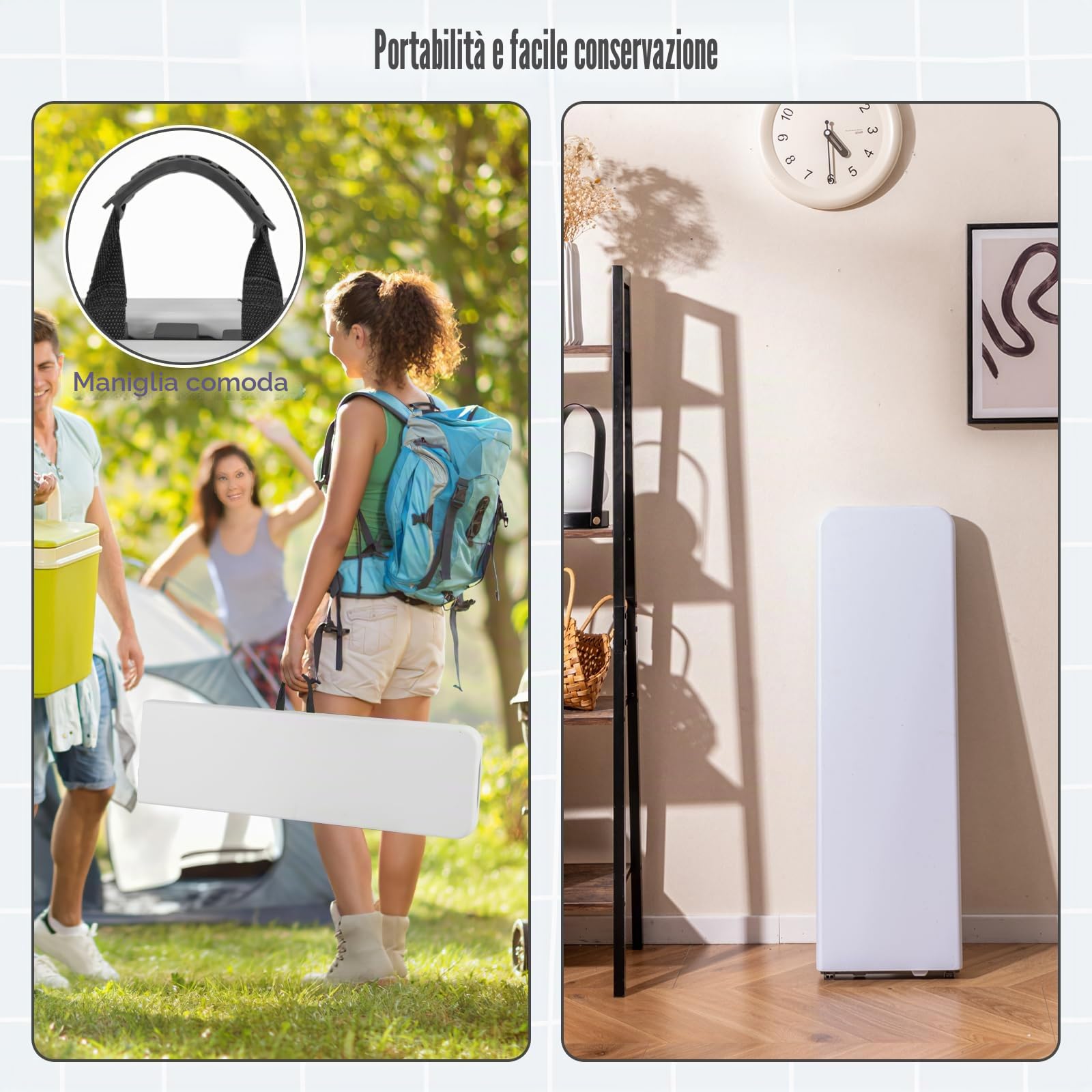 KOMFOTTEU Panca da Giardino Pieghevole in Plastica, Panchina da Esterno Portatile con Maniglia di Trasporto, Panca da Campeggio con Telaio in Metallo, per Patio, Picnic, Portata 300 kg (Bianco II)