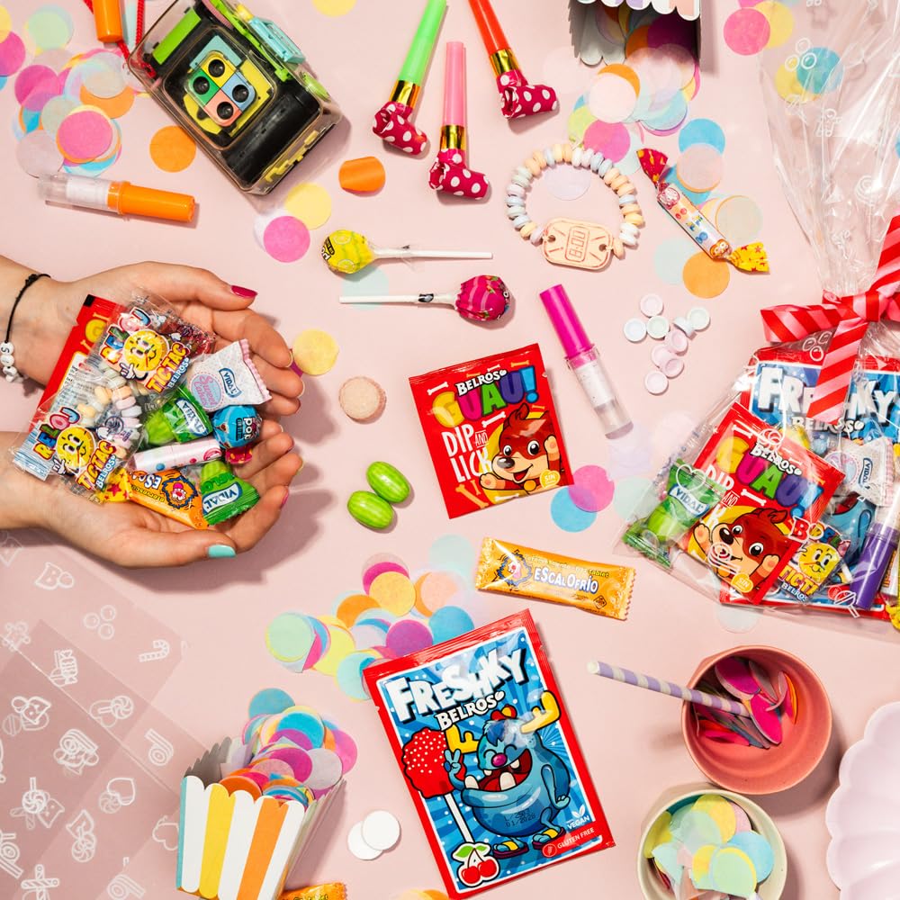 BELROS Pack 200 uds de Chuches y Gominolas Mix Surtido de 1.9kg de Dulces. Ideal Cumpleaños, Celebraciones, Ocasiones Especiales, Piñatas. Incluye 20 Bolsitas de Regalo