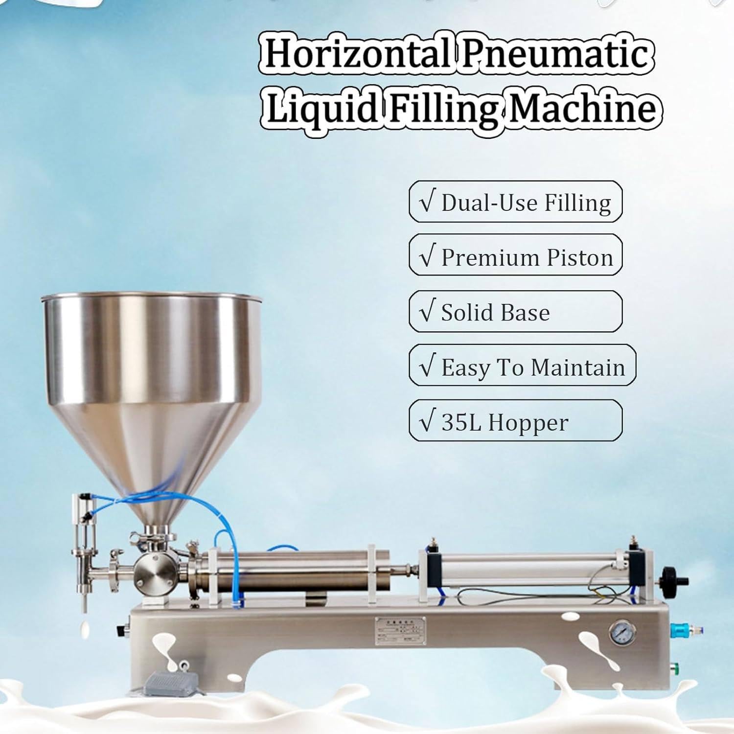 Półautomatyczna pneumatyczna maszyna do napełniania płynem do miodu, szamponu, kremu i innych lepkich płynów, stal nierdzewna, 30-300 ml, 220 V