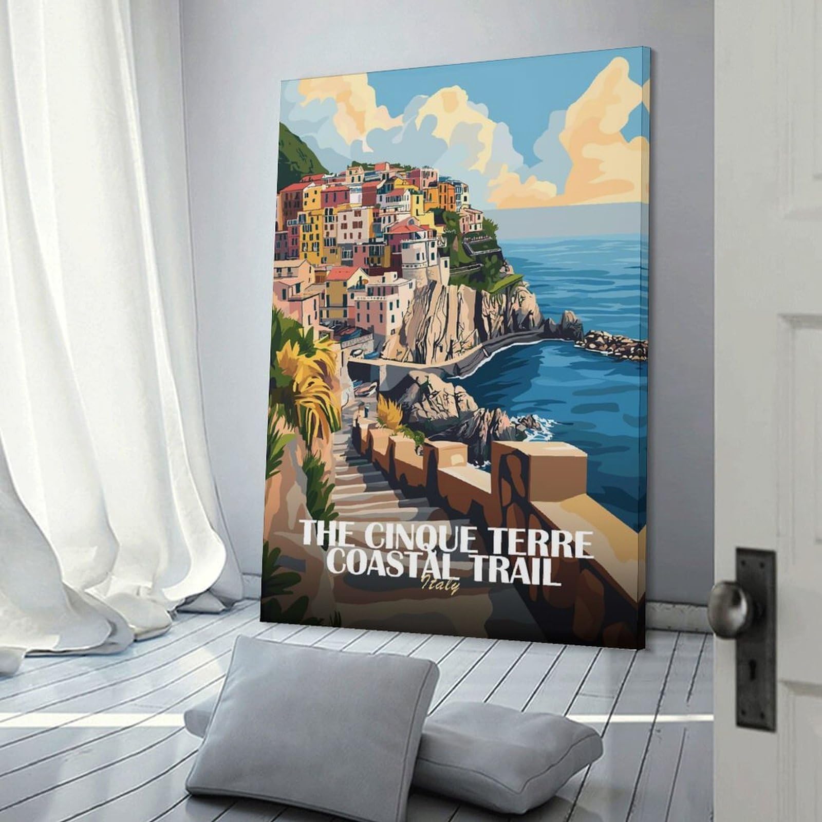 Junmoney Frame-Style-11 Cinque Terre Coastal Trail Italy Artwork Room Decor Wall Art 12X18inch(30X45cm), For Entrance Spaces, Stair Walls Or Halls, A Neat Decor Update For Hallways