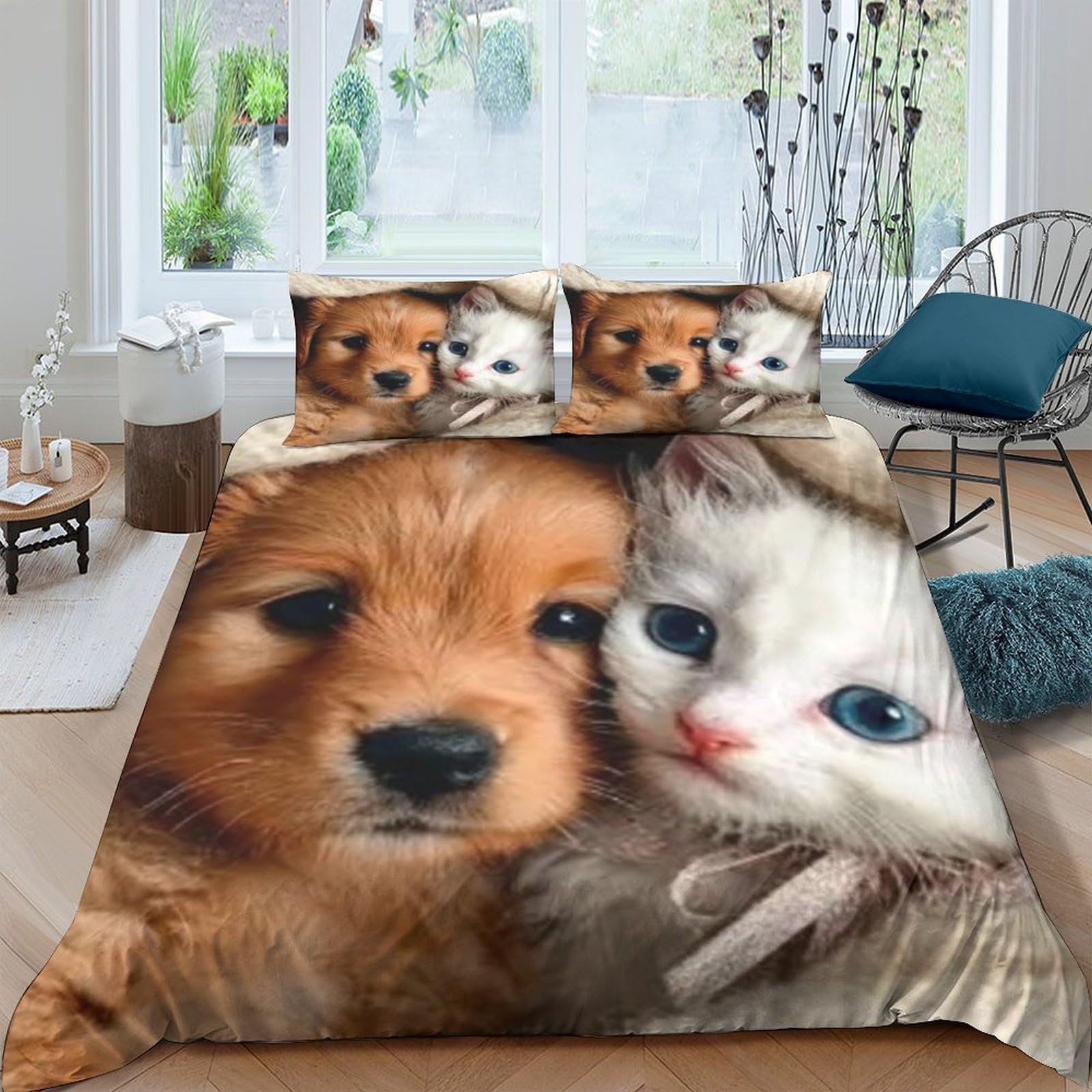 Ctjqhvkz Style-6 3D Printed Puppy Kitten Fitted Sheet Microfiber Soft Brown White Animal Bed Cover For Bedroom Dorm Mattress Decor Single（135X200cm）