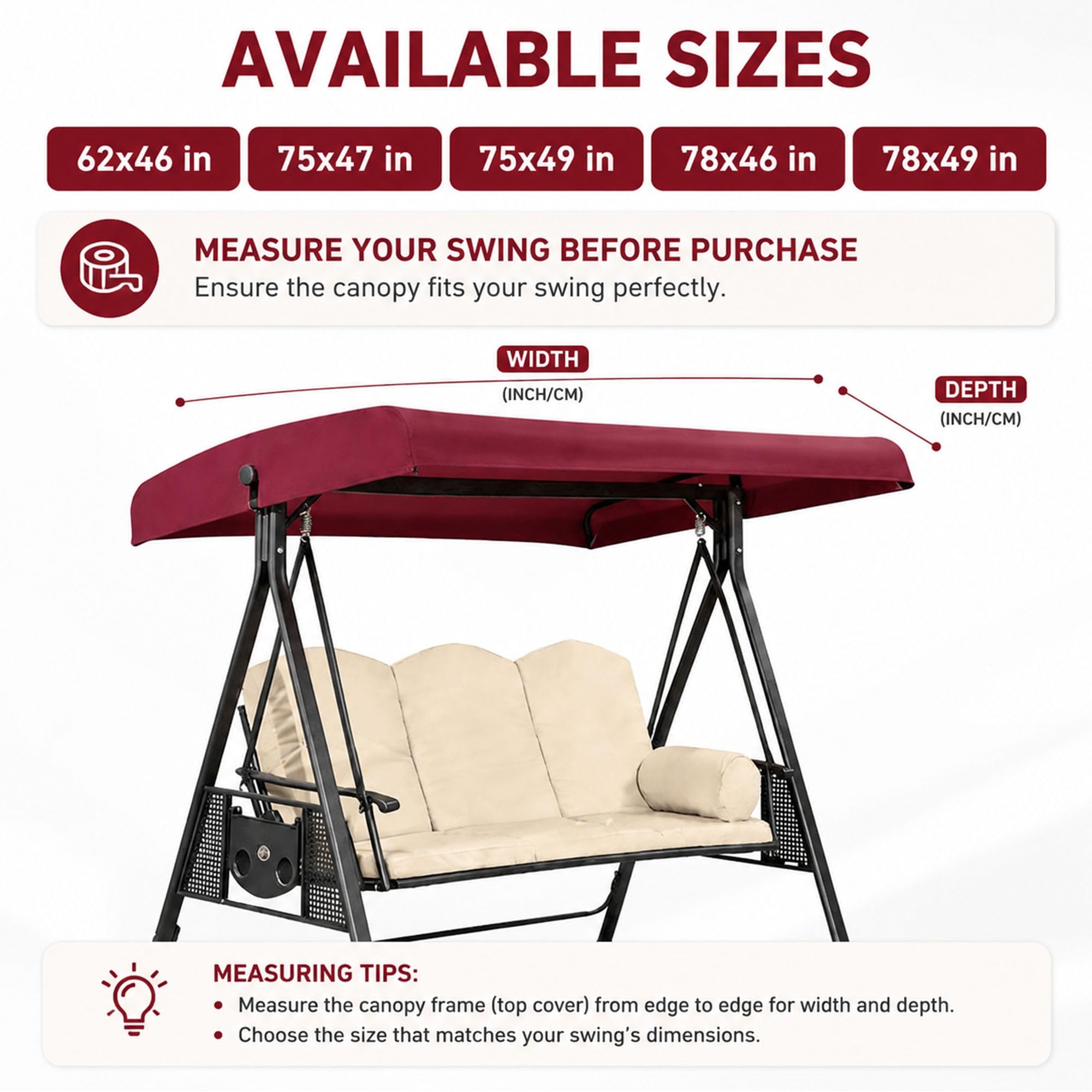 Copertura Tettuccio Altalena da Giardino 2-3 Posti(78 x 46in/198 x 118cm)