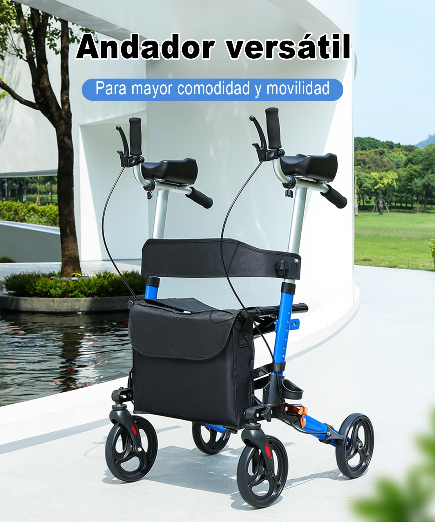R2 Andador ligero y plegable de aluminio con apoyo ajustable para antebrazos, soporta hasta 150KG, un auxiliar ideal para personas mayores