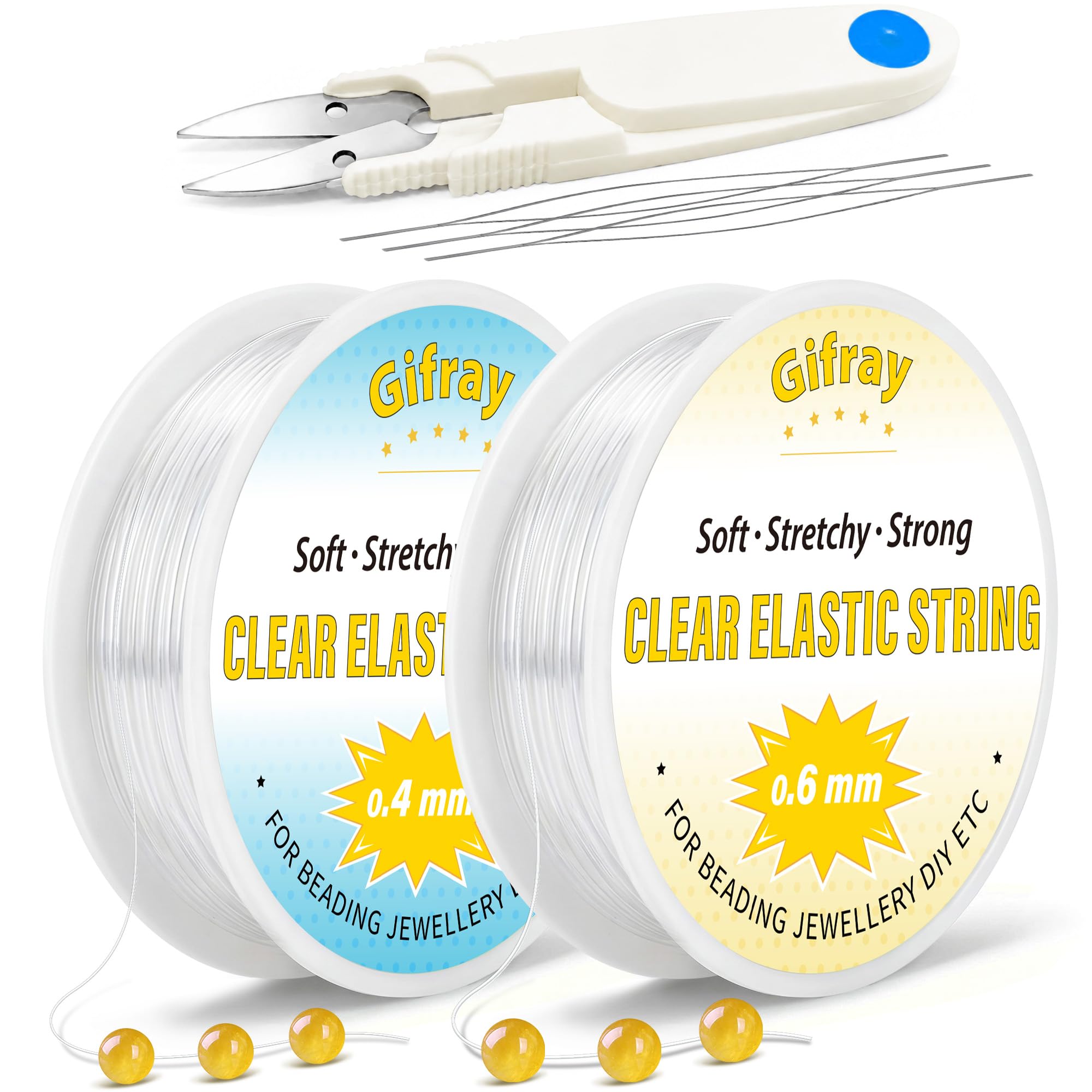 Gifray 2-in-1 Clear Elastic Bracelet String Kit – 0.4/0.6mm Strong & Stretchy TPU Beading Cord, Easy to Knot, Invisible Thread for Jewellery, Friendship Bracelet & DIY Crafts – Birthday Gift for Girls