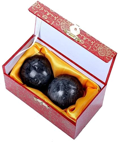 Bolas chinas Baoding de ejercicio para aliviar el estrés y lograr la salud en piedra natural de mármol jade, color gris oscuro, Gris oscuro