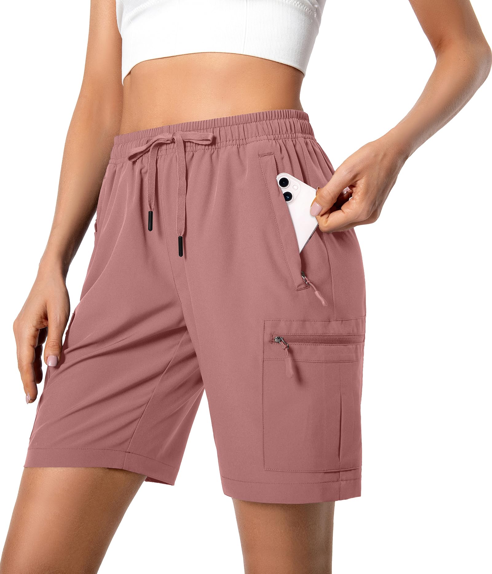 Hugut Women's Lightweight Hiking Cargo Shorts Quick Dry with Zipper Pockets