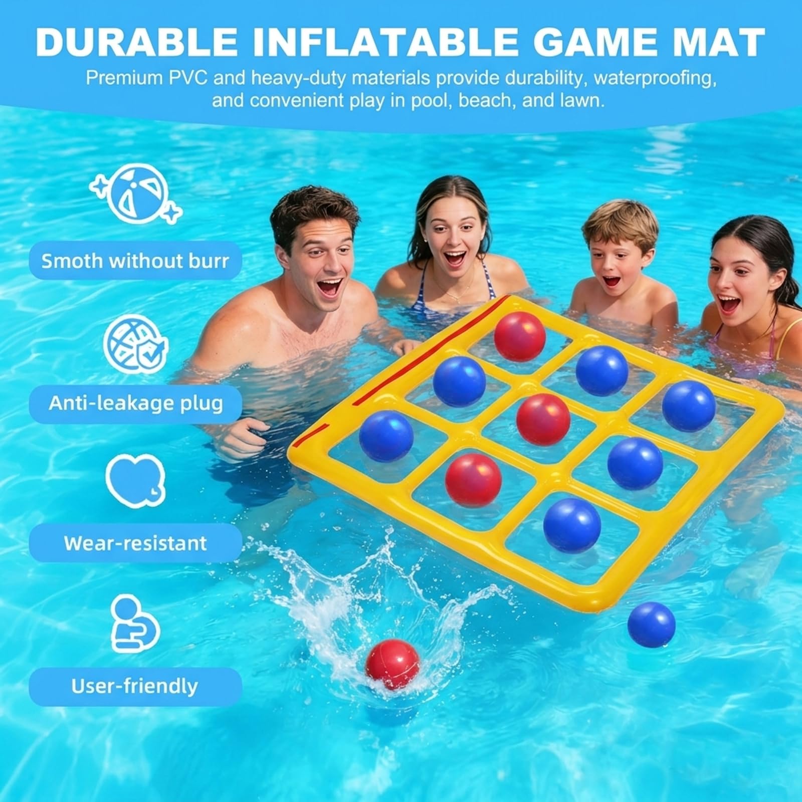 Giochi Piscina Tic Tac Toe, Giocattolo Gonfiabile per Piscina, Gonfiabili Piscina con 10 Palline, Galleggiante per Piscina Gioco, per Piscina, Spiaggia, Bambini e Adulti