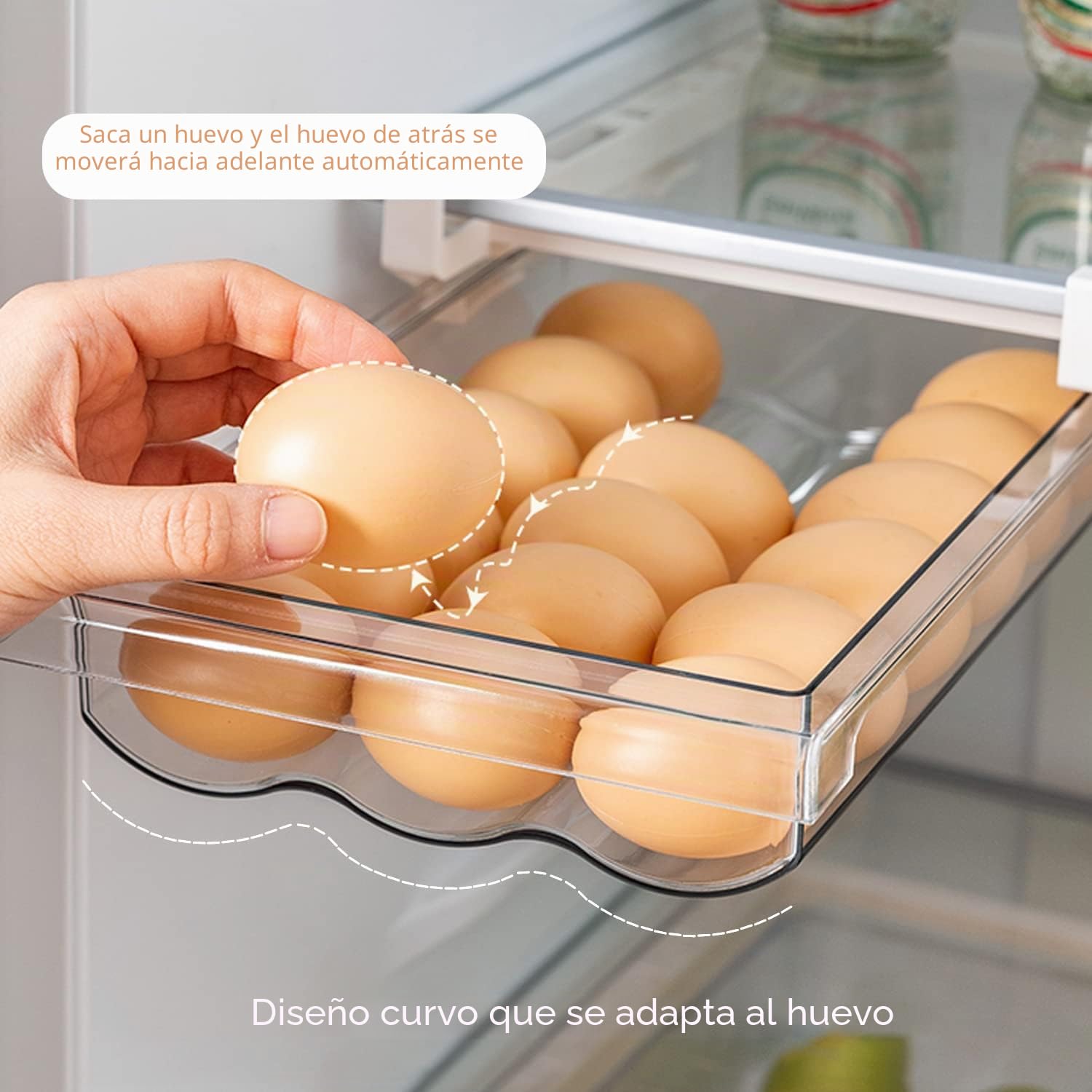 Cajón para huevos extensible para frigorífico, espacio para 18 huevos, organizador adecuado para la mayoría de los refrigeradores