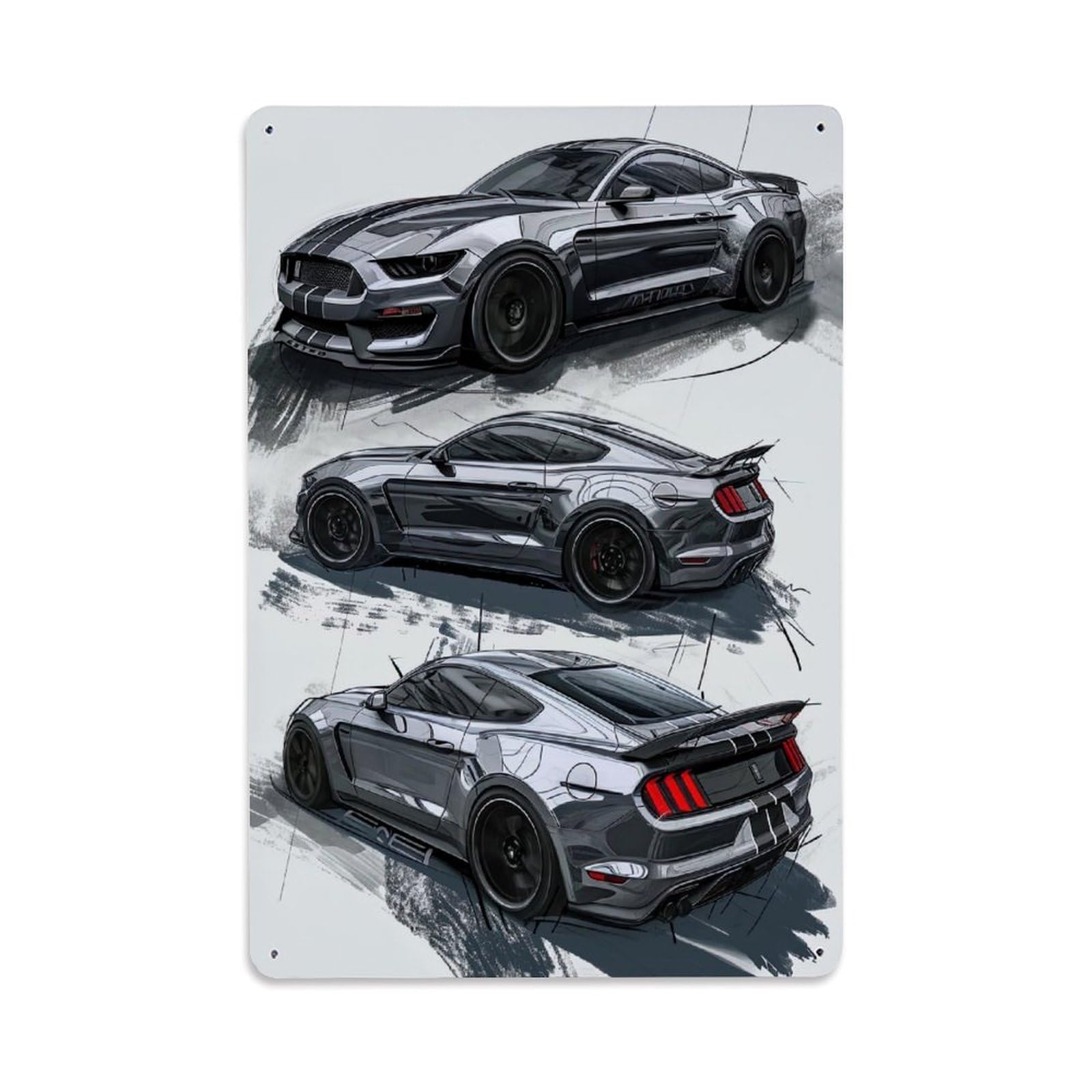 Supercar Mustang GT500 Design Manuscript Series Metal Tin Sign Plaque Wall Decor for Cafe, Club, Garden Metal Poster 8x12Inch