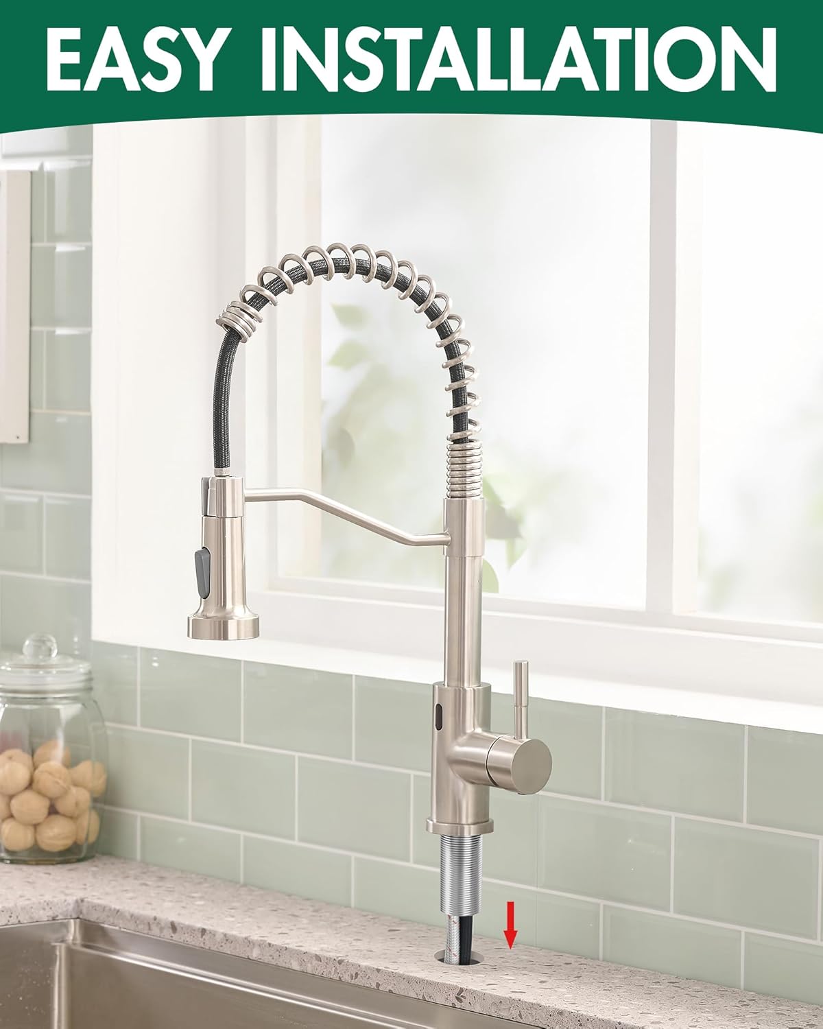 AIMADI Touchless Kitchen Faucet with Pull Down Sprayer,Brushed Nickel Motion Sensor Kitchen Sink Faucet,Smart Hands Free Stainless Steel Spring Faucets for Farmhouse RV Utility Sink,1 or 3 Hole