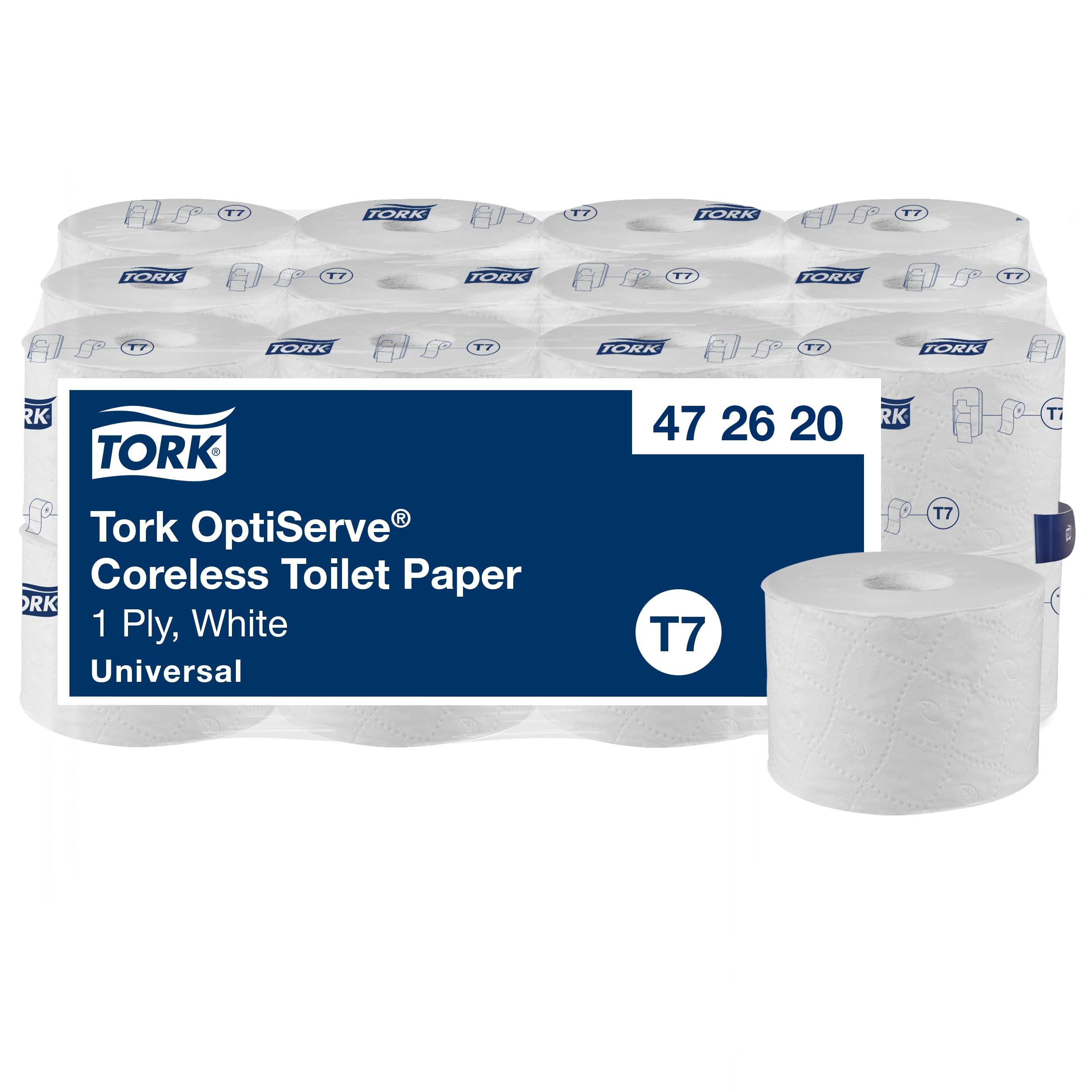 Tork OptiServe Papel Higiénico sin Madril Blanco T7, Universal, 1 capa, 24 × 1250 hojas, 472620