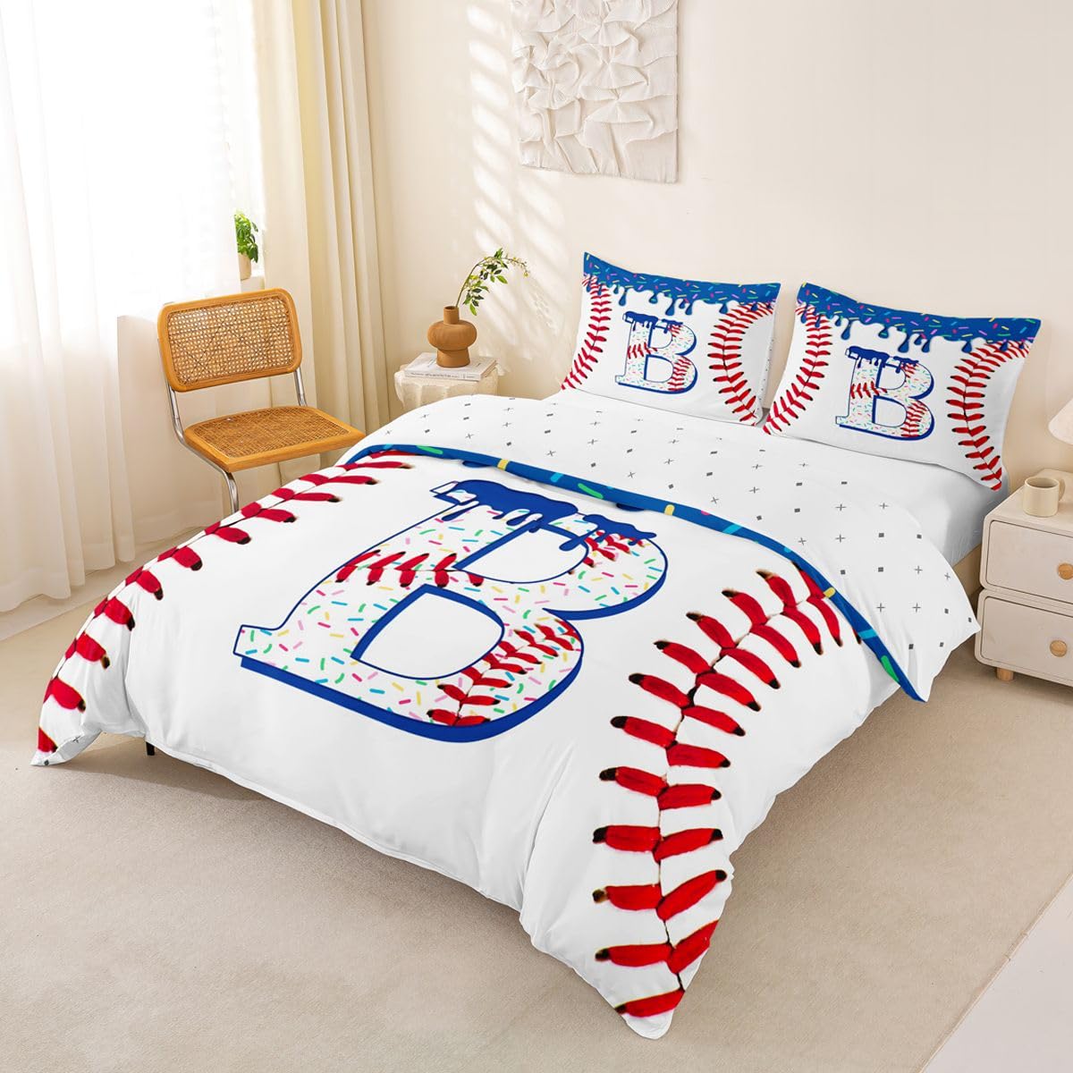 Homewish Baseball lody super king poszewka na kołdrę granatowy lody kroplówka zestaw pościeli dla dorosłych nastolatków kobiet baseball monogram B poszewka na kołdrę sport piłka gra zestawy łóżek