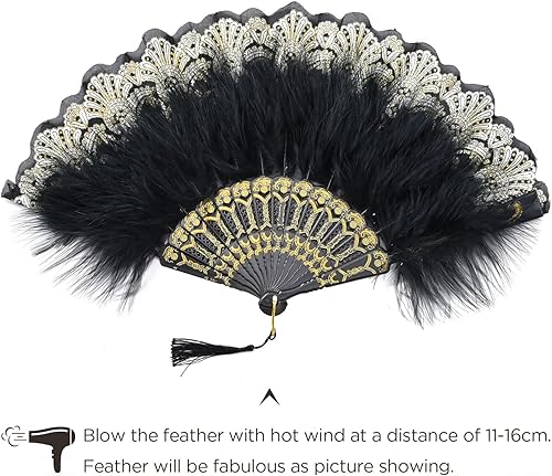 Miniatura 39 de BABEYOND Marabou Feather Fan 20s Vintage Folding Fan Flapper Hand Fan for Costume Dancing (Pink)
