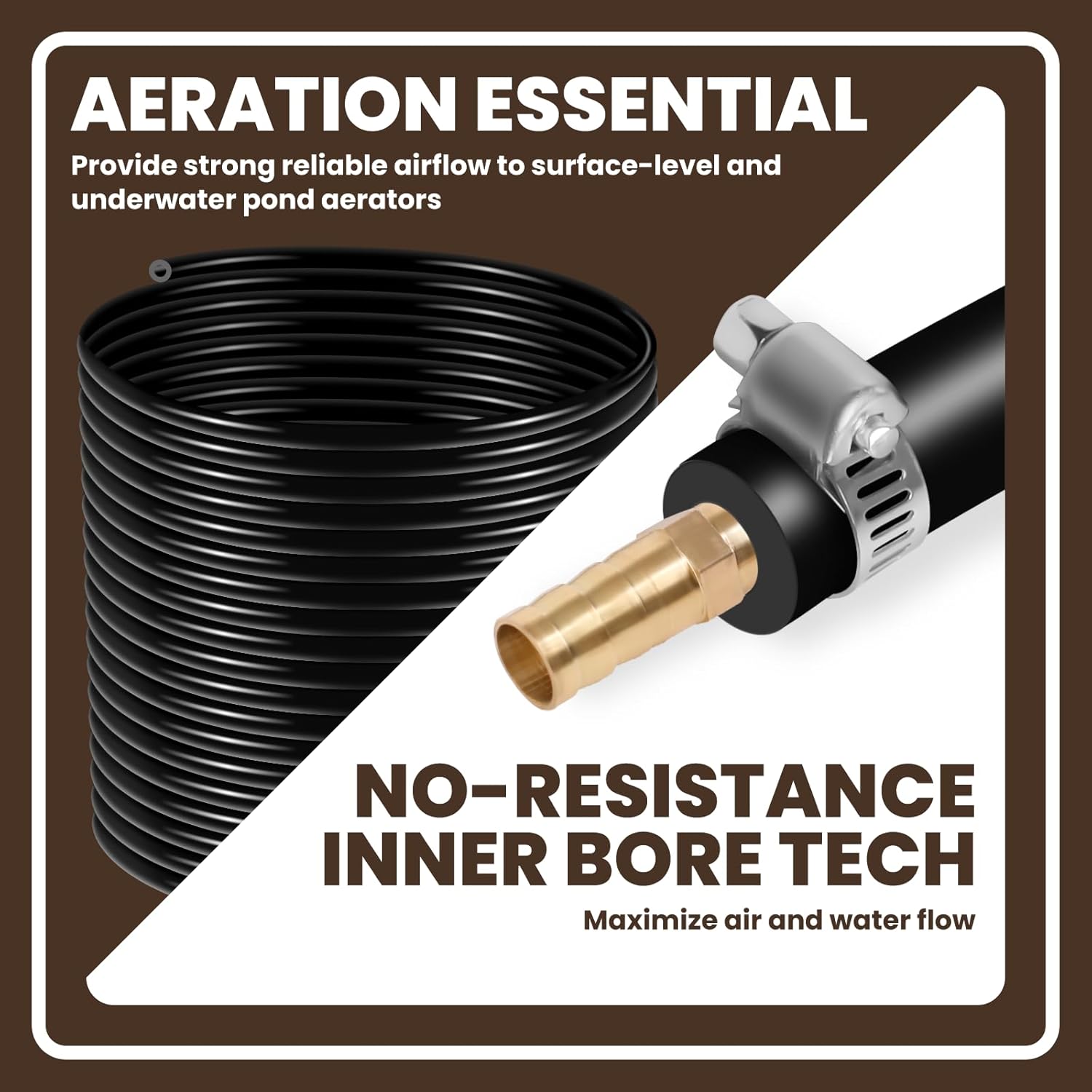 656 FT Weighted PVC Self Sinking Aeration Tubing, 3/8inch Pond Aerator Hose with 4 Copper Menders and 4 Stainless Steel Hose Clamps, Non-Toxic Pond Hose for Ponds, Fountains, Aquaculture