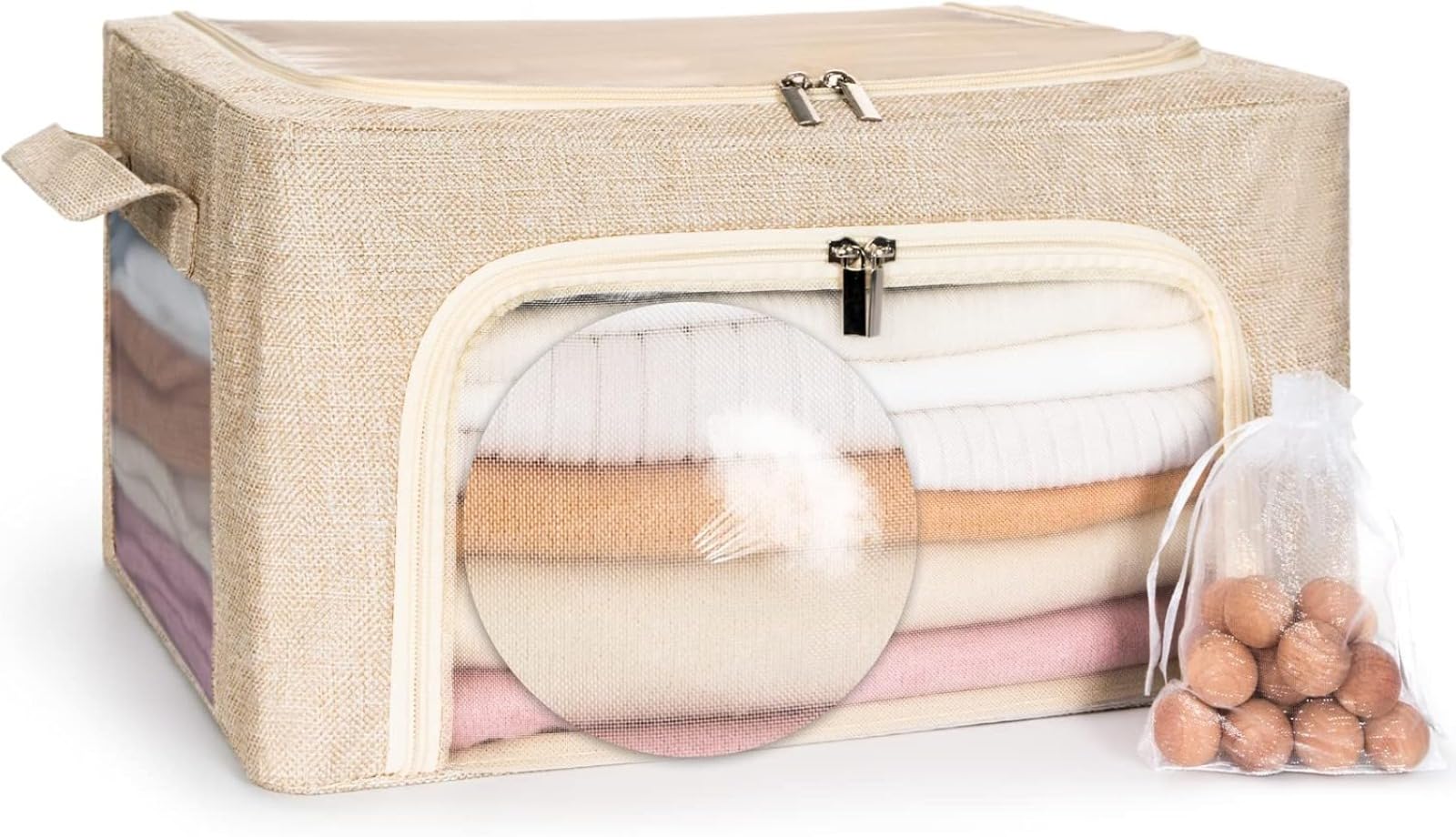 SVELNIO Cashmere Sweater Storage Bag,Moth Proof with Natural Cedar Ball,Stackable Organizer Box with Zipper and Handles,Breathable Cashmere Protection Pouch, Fits Most Closets