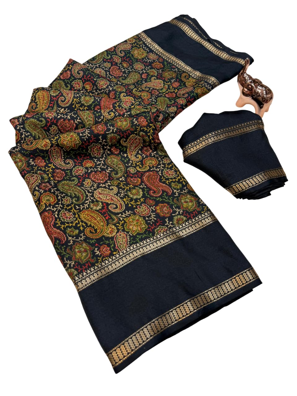 Women's Kalamkari Tussar Silk Saree Pure Soft Zari Weaving Border Designer Pallu Blouse Piece-image-31