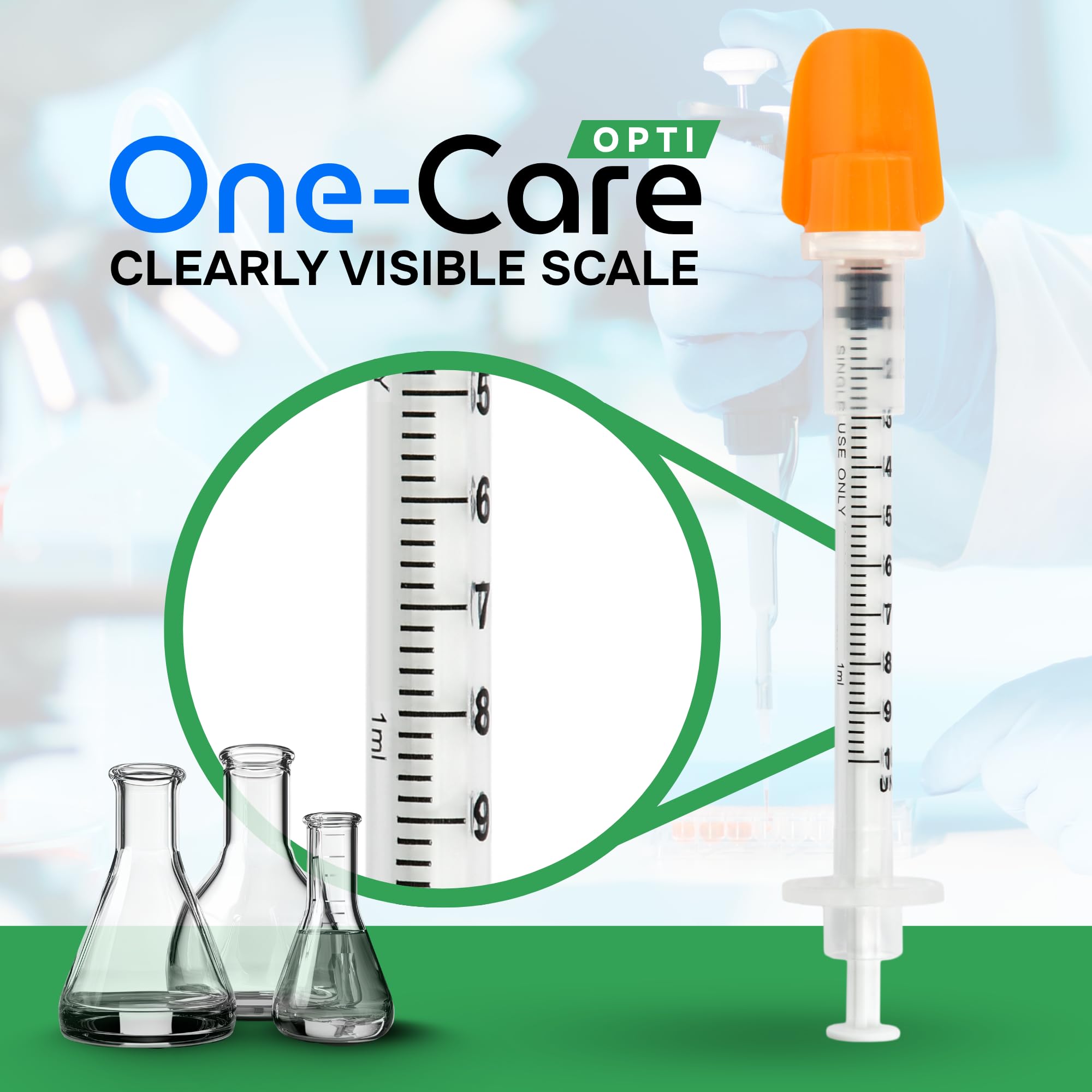 ONE-CARE 100bx 1 ml 30Ga x5/16 8 mm, medición de muestra, empaquetado en ampolla, REF 2146