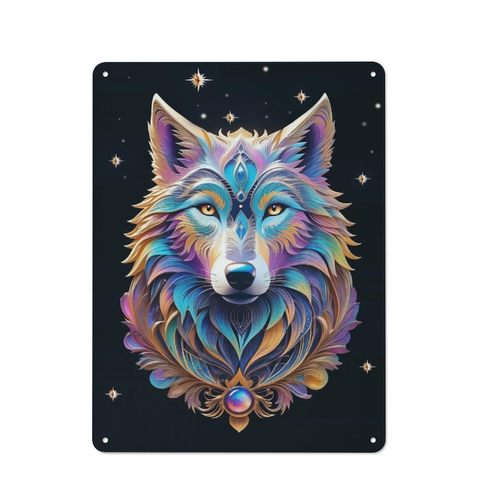Classic Vintage Metal Sign 40x30cm Featuring Surreal Galaxy Wolf, Home Bar Decor for Cafe, Pub, Workshop Or Home Bar