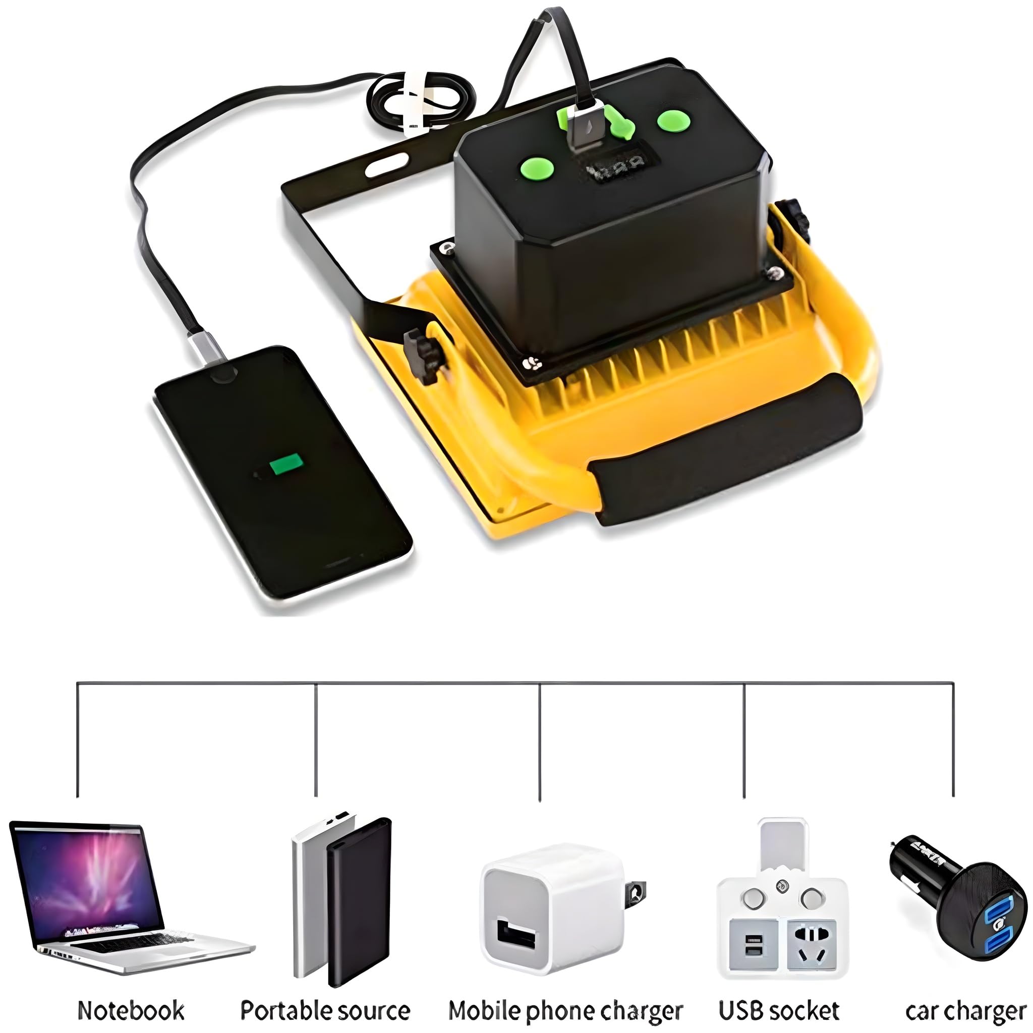 Luz de trabajo LED recargable, luz de trabajo LED portátil con iluminación puntual y carga USB, luces impermeables IP65 para exteriores, camping, sitio de construcción, taller, garaje Remote 12-38h