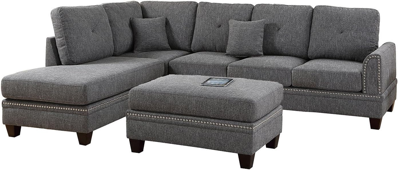 Poundex PDEX-F6511 2-Pcs Sectional Sofa, Grey