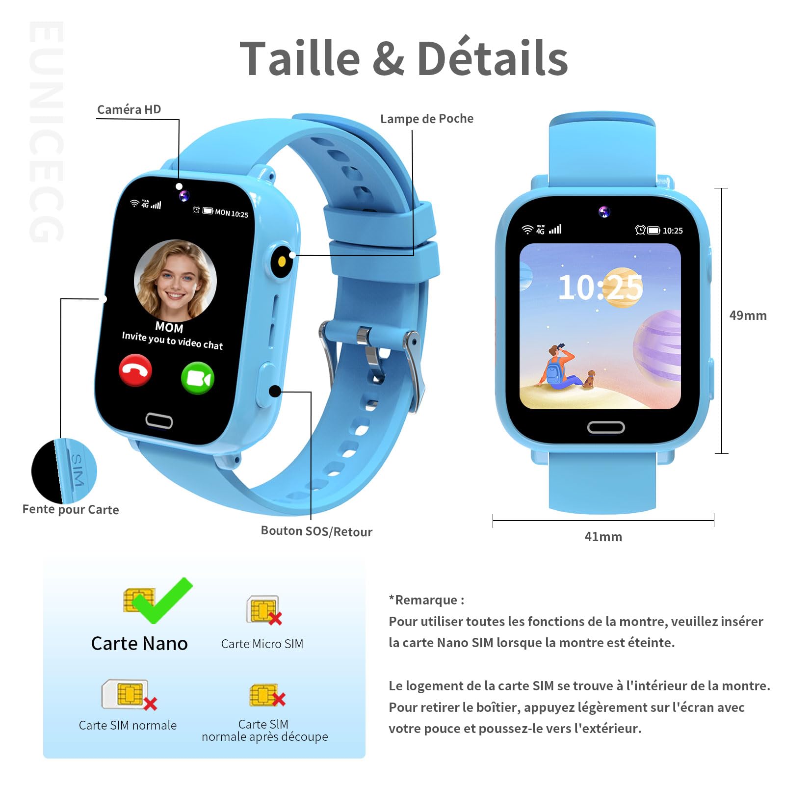 4G Montre Connectée Enfant avec GPS Traceur Téléphone Appel Vidéo