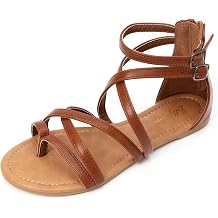 Luffymomo Womens Gladiator Strap Sandals Flat Fisherman Thong Cross Strappy Sandals