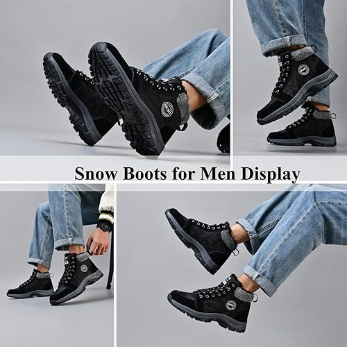 Miniatura 5 de Qiucdzi Botas de nieve de invierno para hombre, con forro de piel cálida, antideslizantes, para exteriores, zapatos de trekking antideslizantes